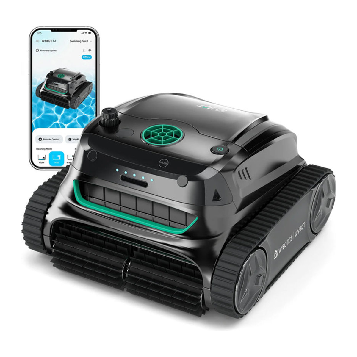 WYBOT S2 High-End Poolroboter Schwarz, kabelloser Poolreiniger für große Pools mit Wandkletterfunktion und App-Steuerung - Bild 1