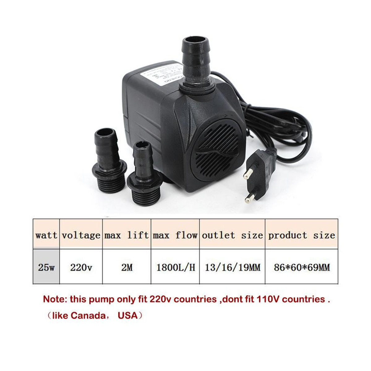 XHJ12 Tauchwasserpumpe 25W mit 1800L/H für Aquarium, Teich und Brunnen, AC 220V mit EU-Stecker - Bild 3