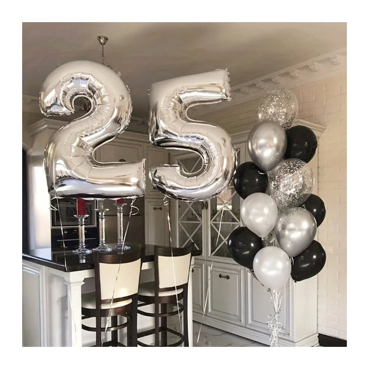 XHLFCJ 13er Set Luftballons mit Zahl 25 in Silber, 40 Zoll Konfetti-Luftballons für Geburtstag und Party-Dekoration - Bild 1