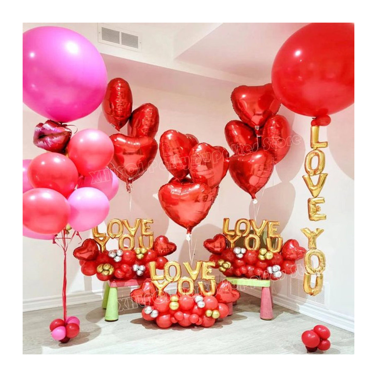 XHLFCJ 45er Set Luftballons mit Herz und Ich liebe dich Schriftzug in Rot für Valentinstag, Hochzeit und Geburtstag - Bild 1