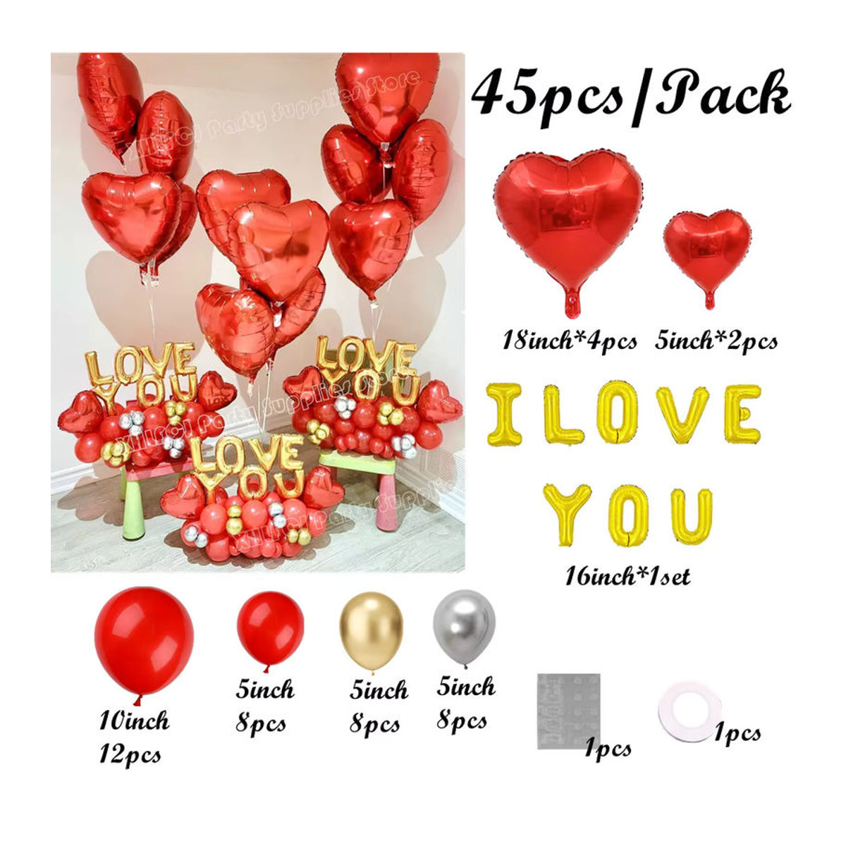 XHLFCJ 45er Set Luftballons mit Herz und Ich liebe dich Schriftzug in Rot für Valentinstag, Hochzeit und Geburtstag - Bild 2