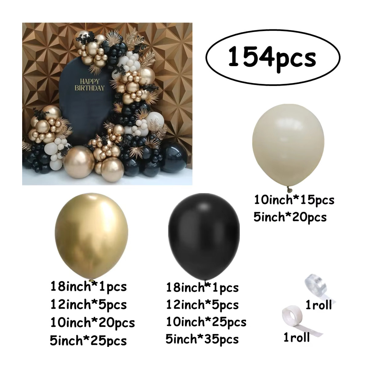 XHLFCJ Luftballon Girlande Bogen Kit in Schwarz, Gold und Weiß für Geburtstag, Hochzeit oder Weihnachten - Bild 3