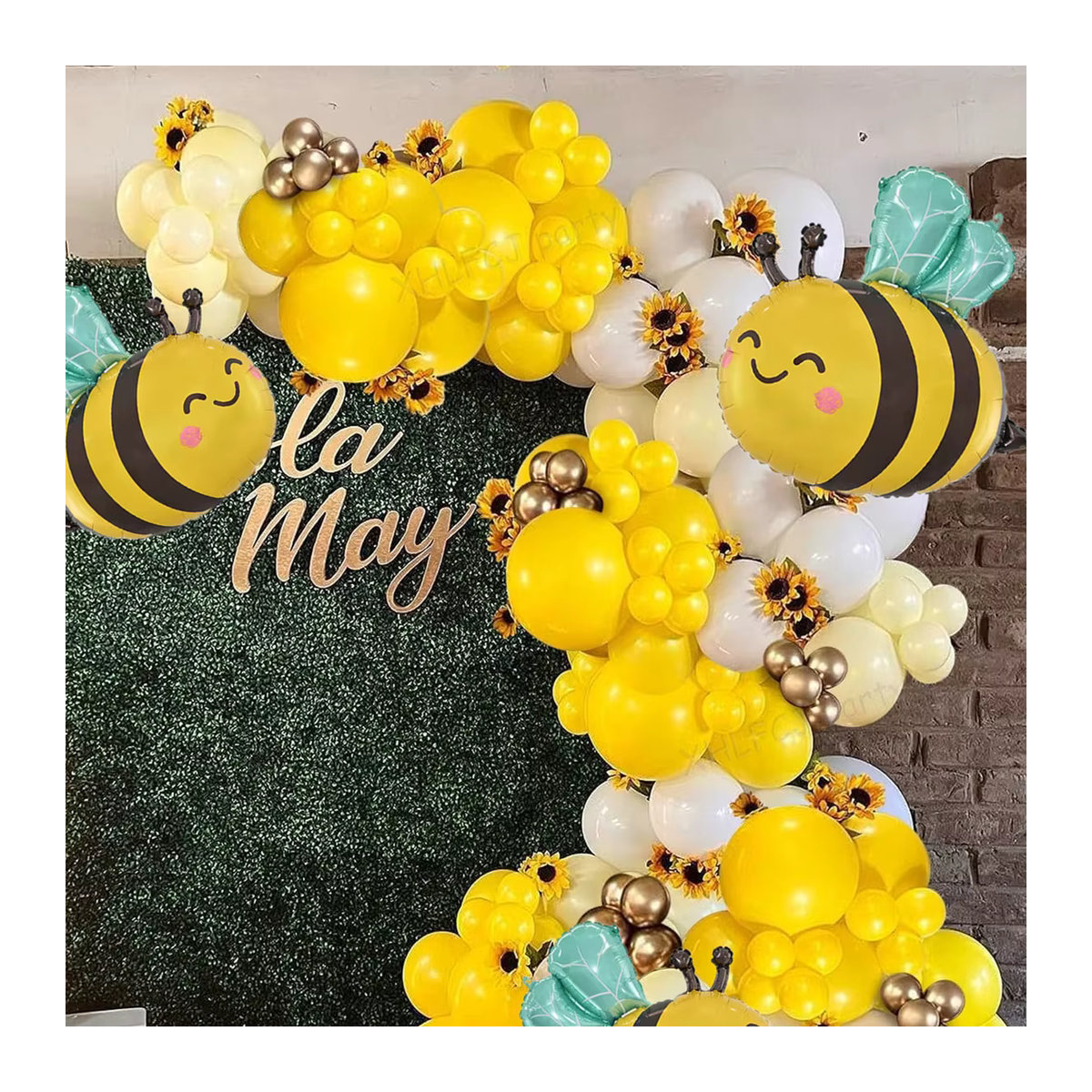 XHLFCJ Luftballon Girlande Bogen Kit mit 140 Stück in Gelb und Weiß für Babyparty, Geburtstag oder Muttertag als Bienen Thema Dekoration - Bild 3