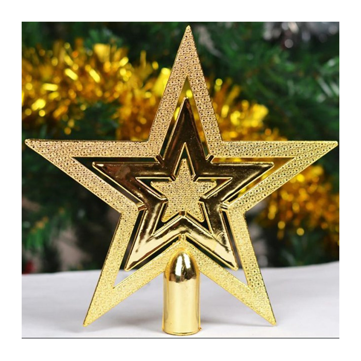 xianyi01 Weihnachtsbaumspitze Stern in Goldgelb mit Glitzer-Effekt, Höhe: 10 cm - Bild 1
