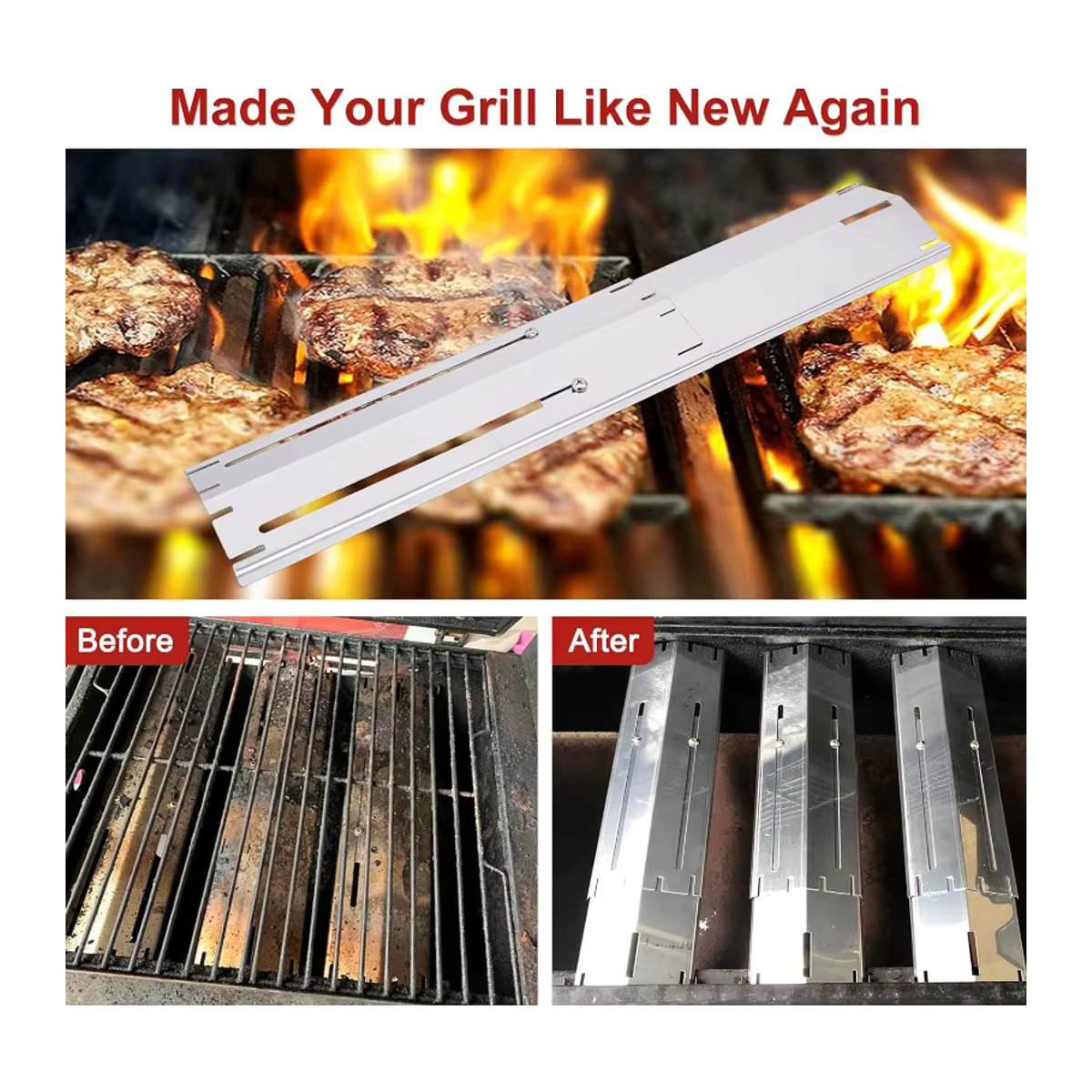 Xiao Muxian Flammenbändiger für Gasgrill und BBQ aus Porzellan und Stahl, universell verstellbare Schild-Isolierplatte in Silber - Bild 3