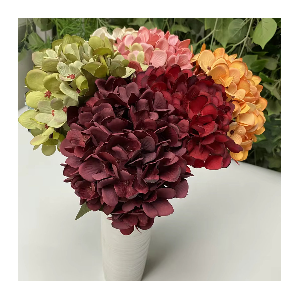 XIAOYINMO Künstliche Hortensien in Rot und Mehrfarbig als Textil-Blumen für Hochzeiten, Brautsträuße und Dekorationen - Bild 3