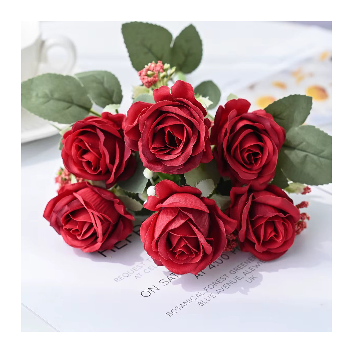 XIAOYINMO Künstliches Rosenbouquet aus Seide in Weiß für Hochzeit und Dekoration - Bild 4