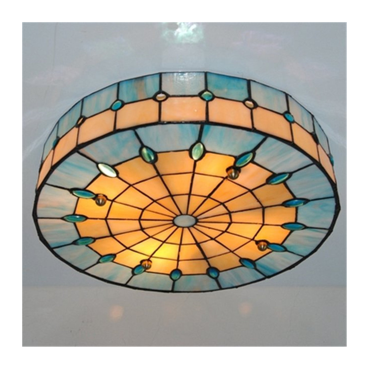 XIHOME Pendelleuchte im Vintage Barock Stil mit buntem Tiffany Glas für Wohnzimmer, Küche und Schlafzimmer, Durchmesser: 30,48 cm - Bild 1
