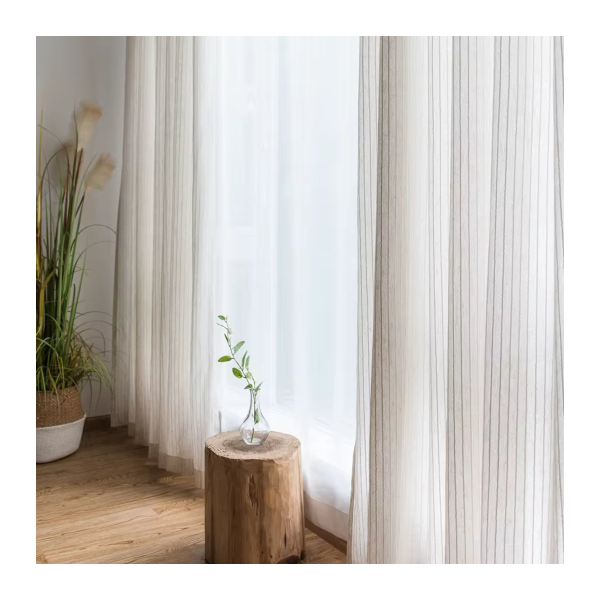 XIMING Gestreifte transparente Vorhänge aus Baumwollleinen und Tüll in Weiß für Schlafzimmer, Wohnzimmer und Kinderzimmer - Bild 4