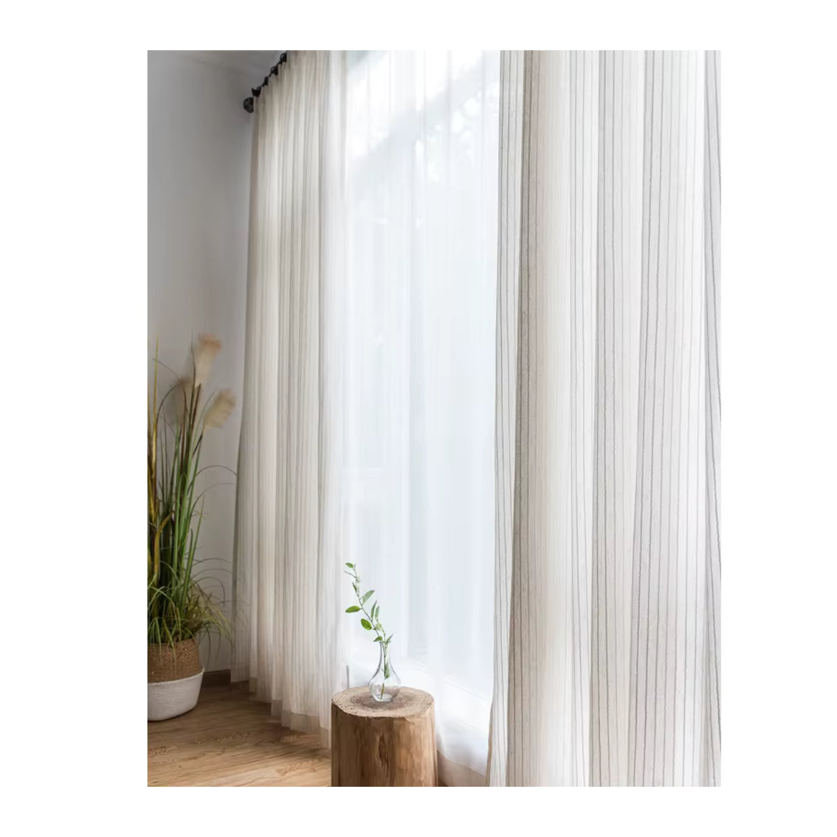 XIMING Gestreifte transparente Vorhänge aus Baumwollleinen und Tüll in Weiß für Schlafzimmer, Wohnzimmer und Kinderzimmer - Bild 5