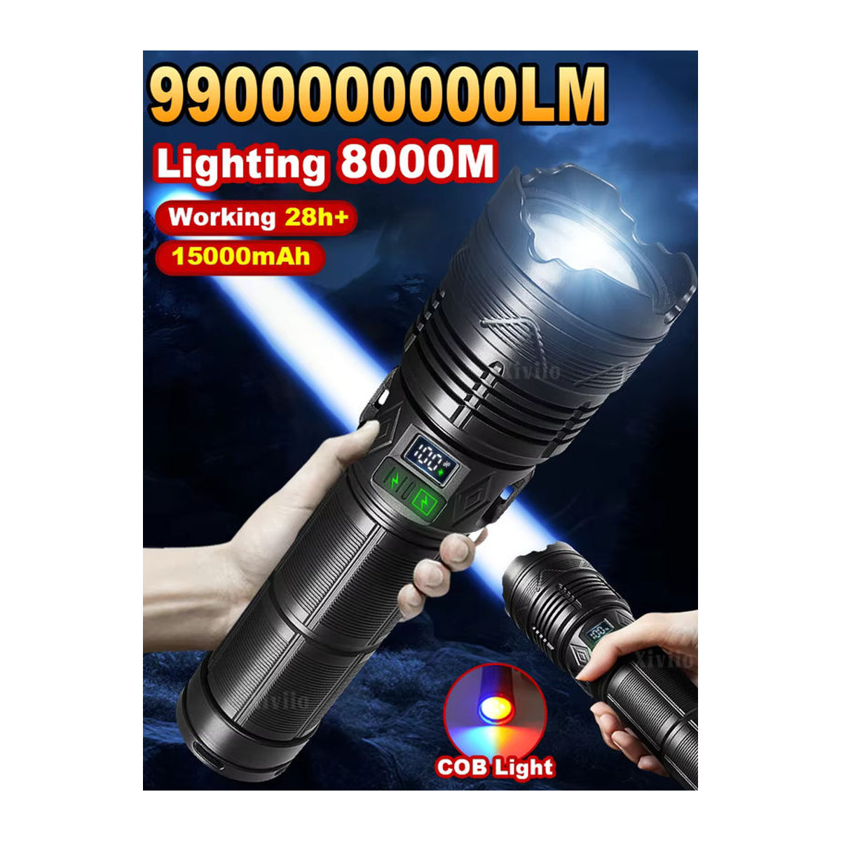 xiviio Ultra-leistungsstarke LED Taschenlampe 10000W Wasserdicht und Wiederaufladbar für Outdoor, Camping und Angeln - Bild 1
