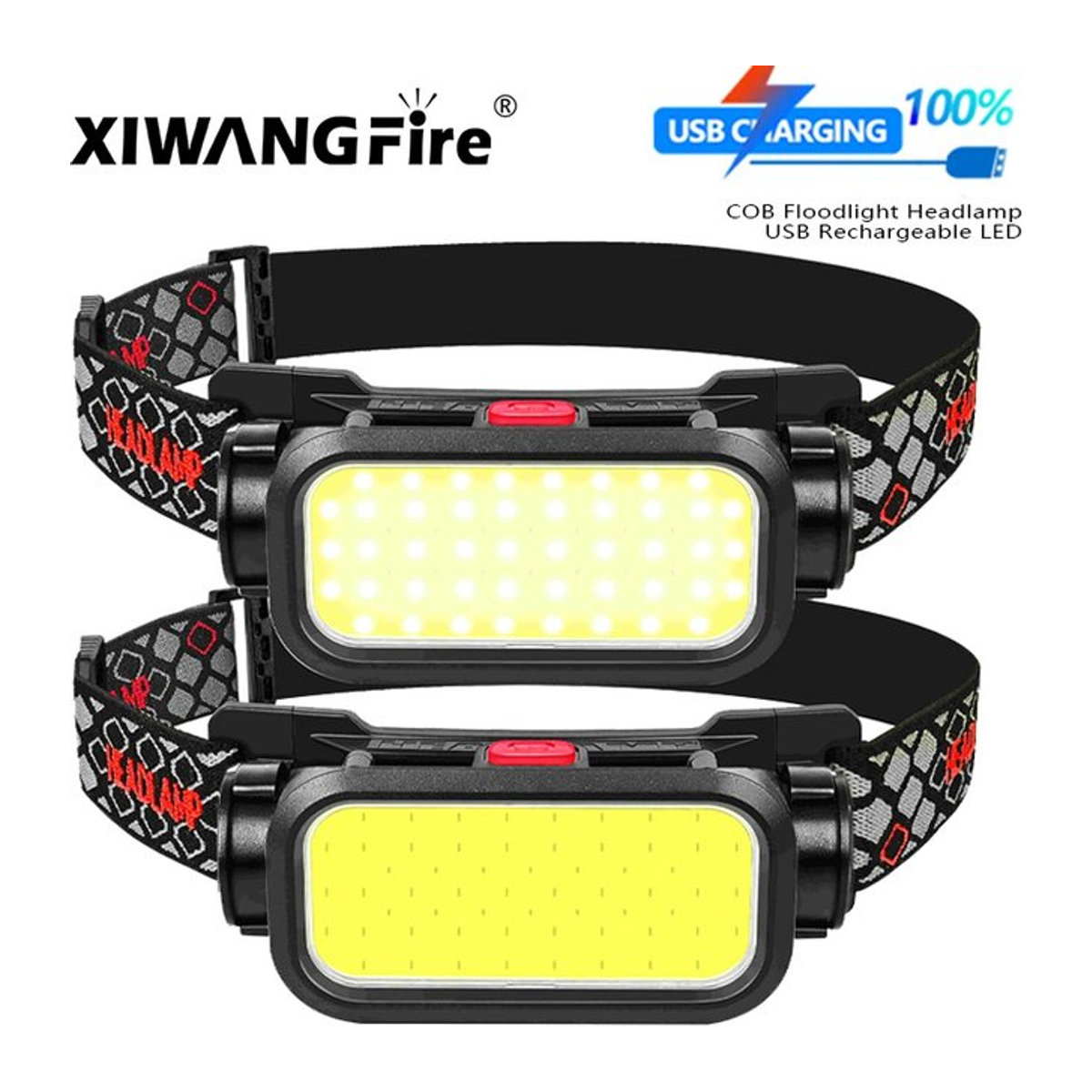 XIWANGFIRE COB-Stirnlampe mit rotem Licht, USB wiederaufladbar, wasserdicht, LED-Scheinwerfer mit 4 Modi für Nachtangeln und Outdoor - Bild 1