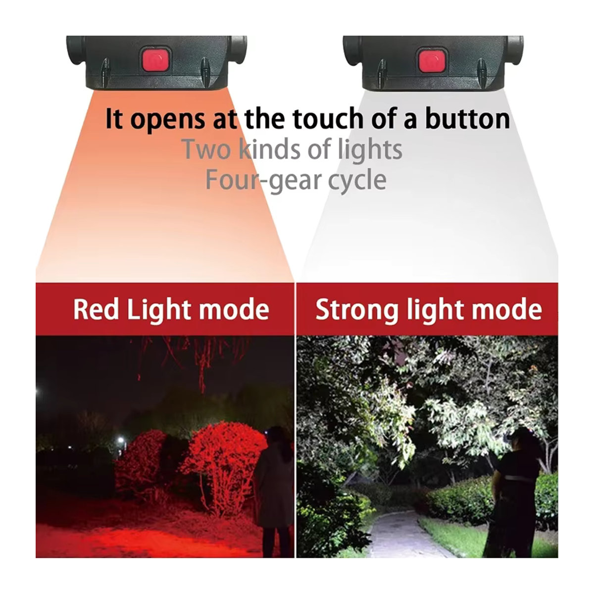 XIWANGFIRE COB-Stirnlampe mit rotem Licht, USB wiederaufladbar, wasserdicht, LED-Scheinwerfer mit 4 Modi für Nachtangeln und Outdoor - Bild 2