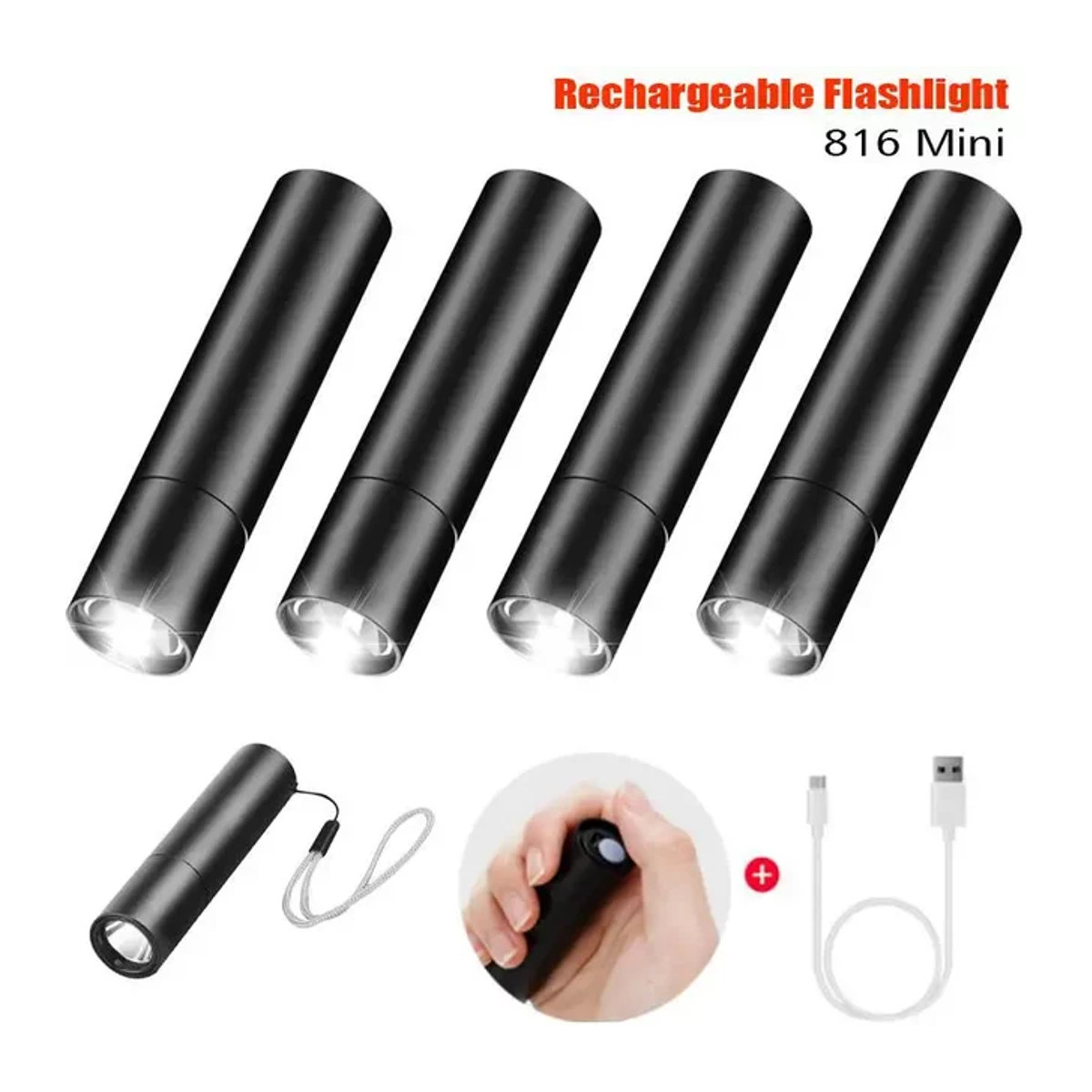 XIWANGFIRE Mini-Schlüsselanhänger-Taschenlampe mit USB-Aufladung, wasserfest und 3 Modi mit festem Fokus - Bild 1