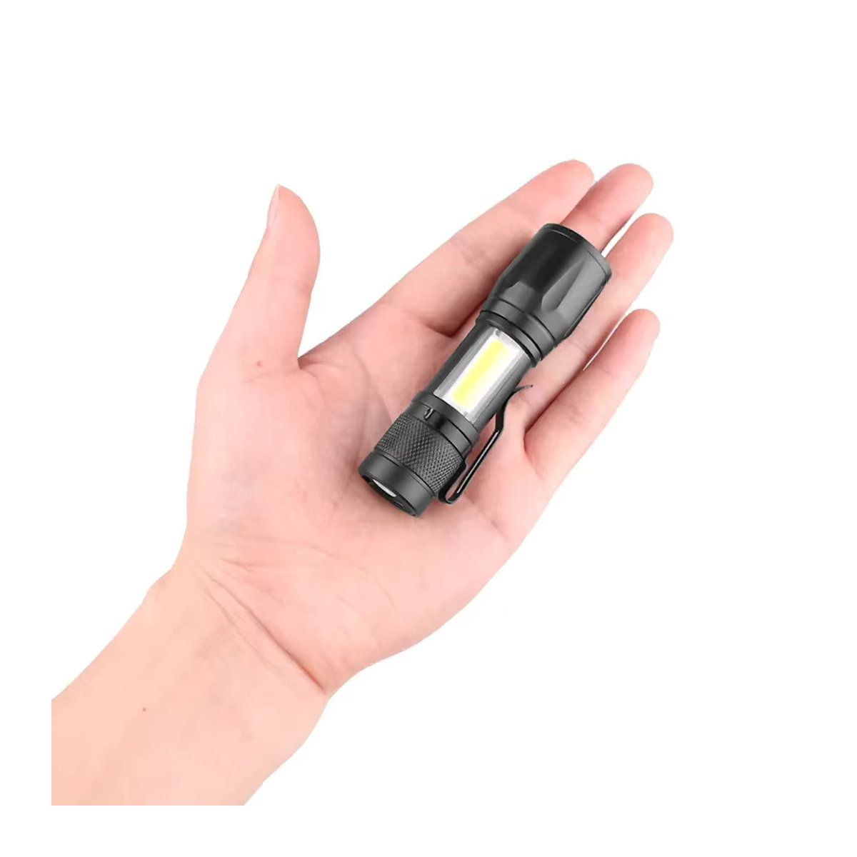 XIWANGFIRE Taktische Mini-LED-Taschenlampe mit COB und XPE, USB-aufladbar, zoombares Fokuslicht mit Stiftclip - Bild 3