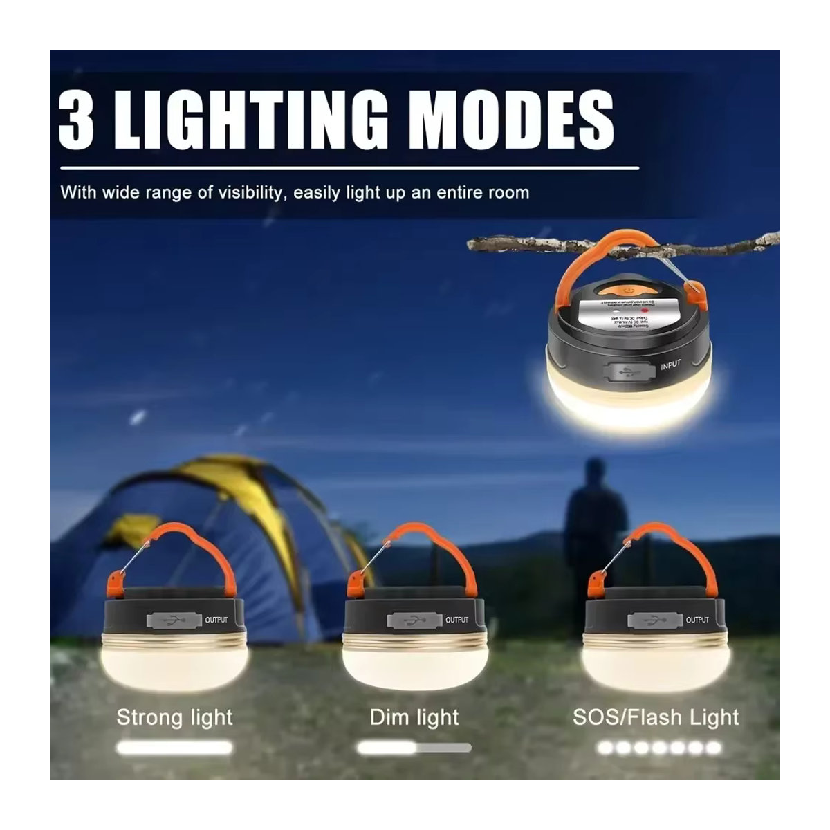 XIWANGFIRE Tragbare Mini-Campingleuchte mit USB-Ladefunktion, Powerbank-Funktion und Magnet sowie Haken für Camping, Zelt und Angeln - Bild 2
