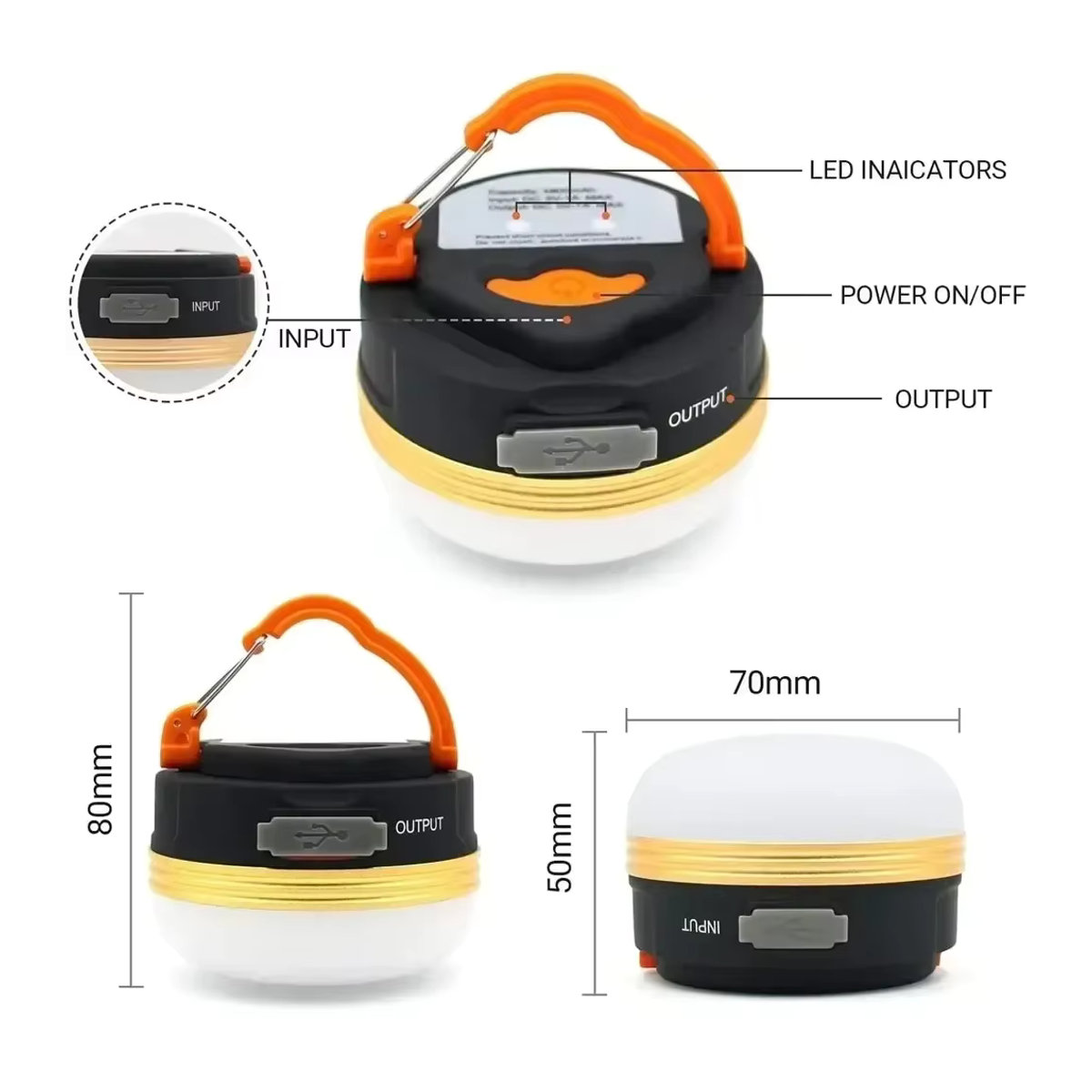 XIWANGFIRE Tragbare Mini-Campingleuchte mit USB-Ladefunktion, Powerbank-Funktion und Magnet sowie Haken für Camping, Zelt und Angeln - Bild 6