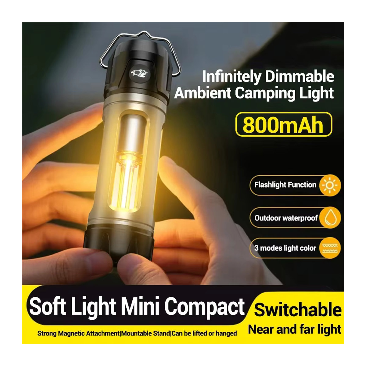 XIWANGFIRE Tragbare Outdoor-Campinglampe mit einstellbarer Dimmung, langer Akkulaufzeit und Haken- sowie Ständerhalterung für Wandern und Angeln - Bild 2