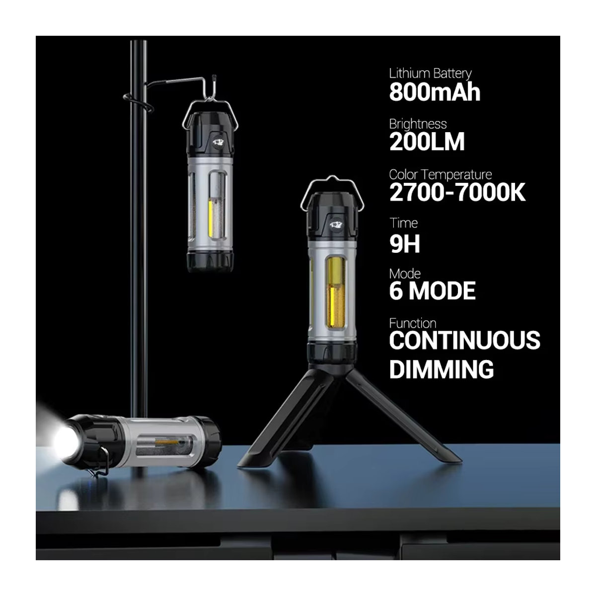 XIWANGFIRE Tragbare Outdoor-Campinglampe mit einstellbarer Dimmung, langer Akkulaufzeit und Haken- sowie Ständerhalterung für Wandern und Angeln - Bild 4