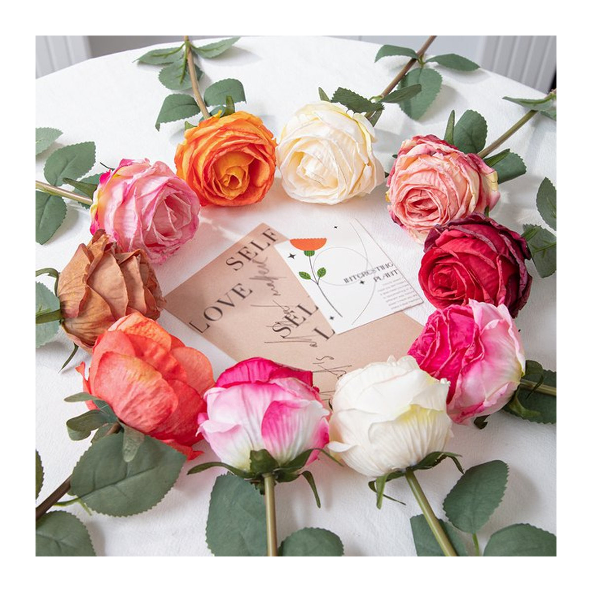 XIYA FLOWER 6er Set künstliche Rosen mit gebrannten Kanten in Weiß, Rosa und Rot aus PE-Material für deine Hochzeits- und Heimdekoration - Bild 1