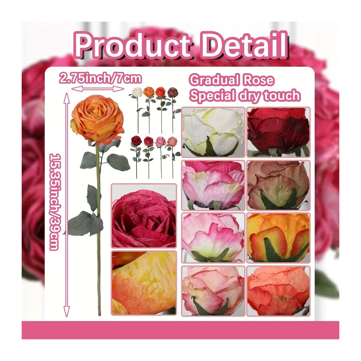 XIYA FLOWER 6er Set künstliche Rosen mit gebrannten Kanten in Weiß, Rosa und Rot aus PE-Material für deine Hochzeits- und Heimdekoration - Bild 2