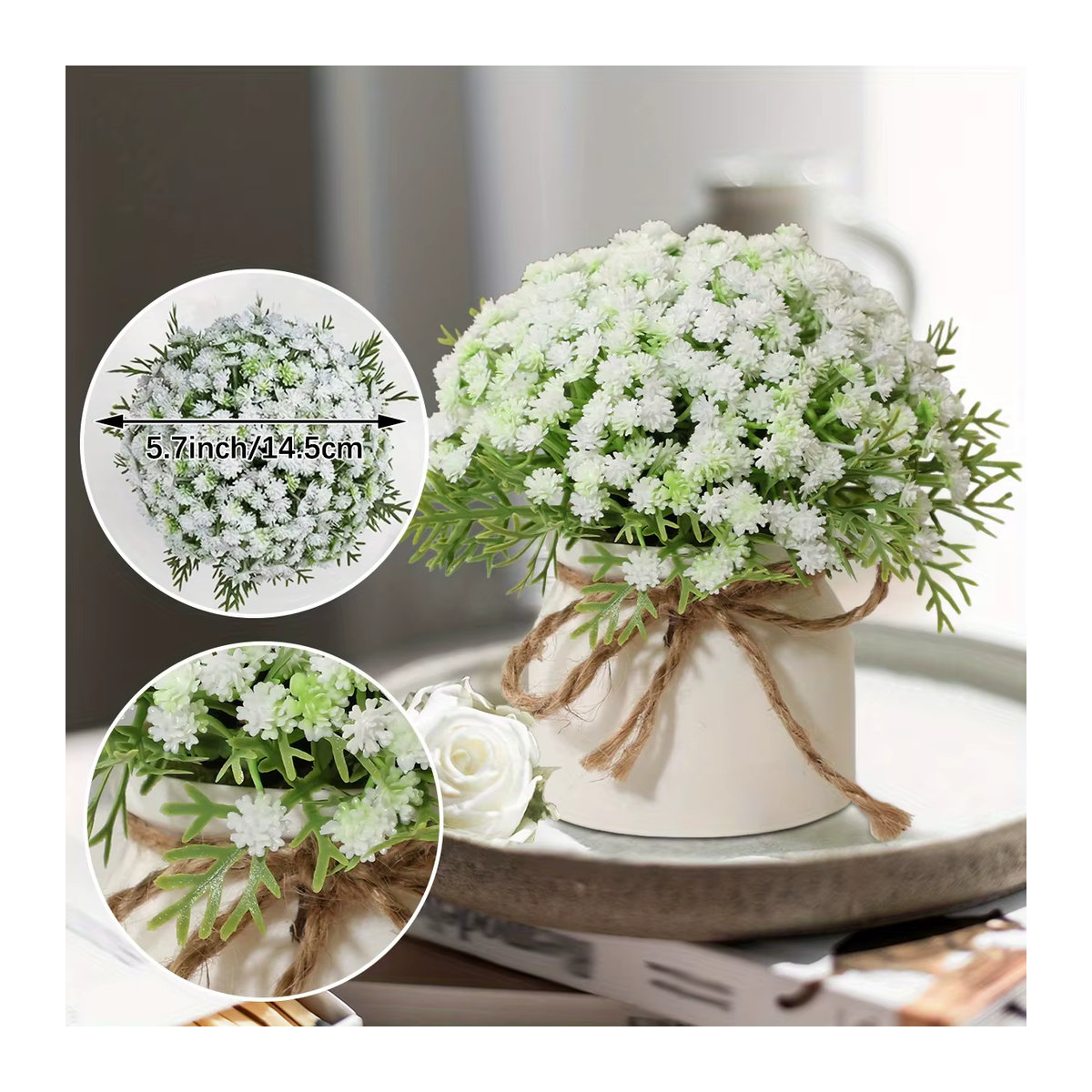 XIYA FLOWER Künstliche Babyalster Topfpflanze in Weiß aus PE-Material und Keramik - Bild 3