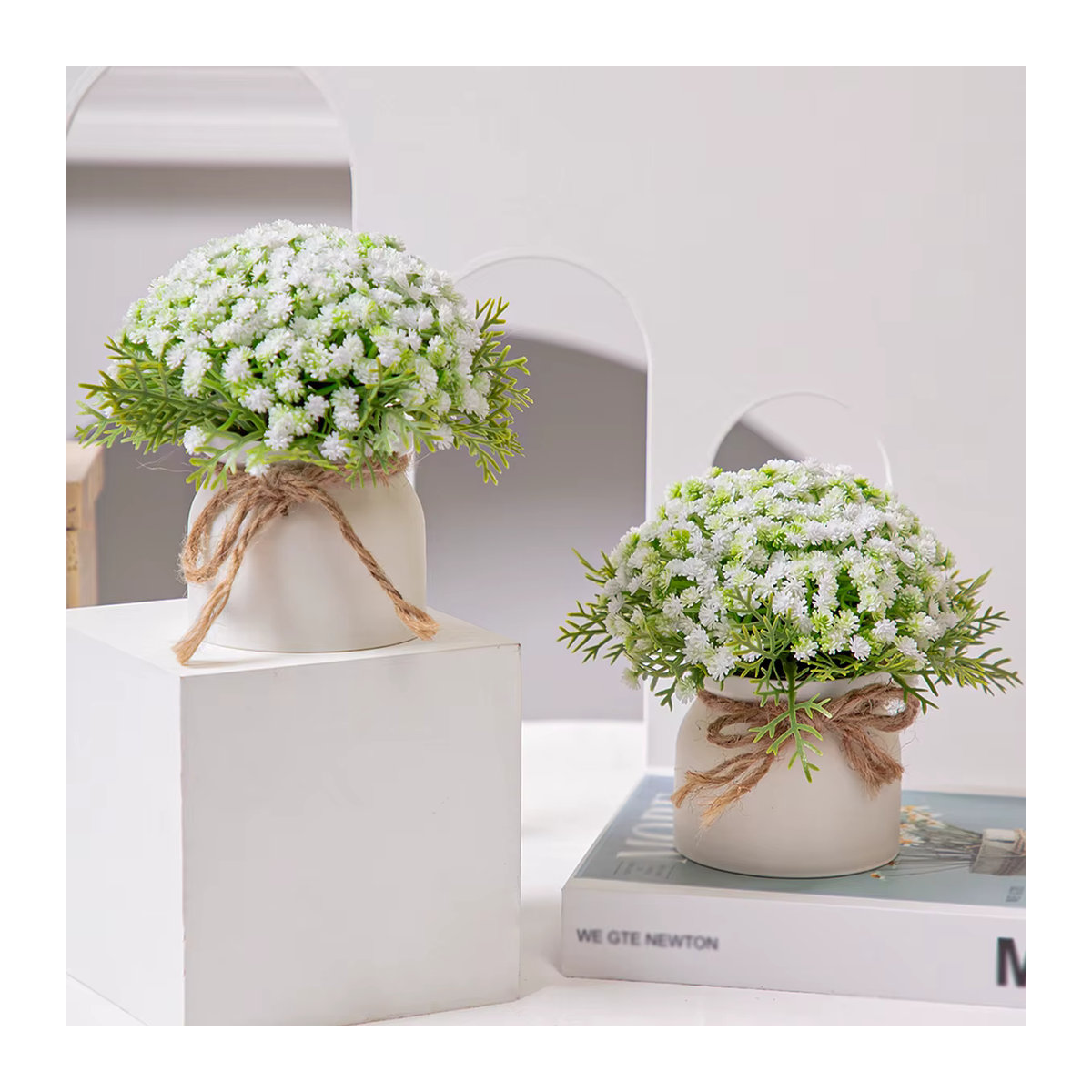 XIYA FLOWER Künstliche Babyalster Topfpflanze in Weiß aus PE-Material und Keramik - Bild 5