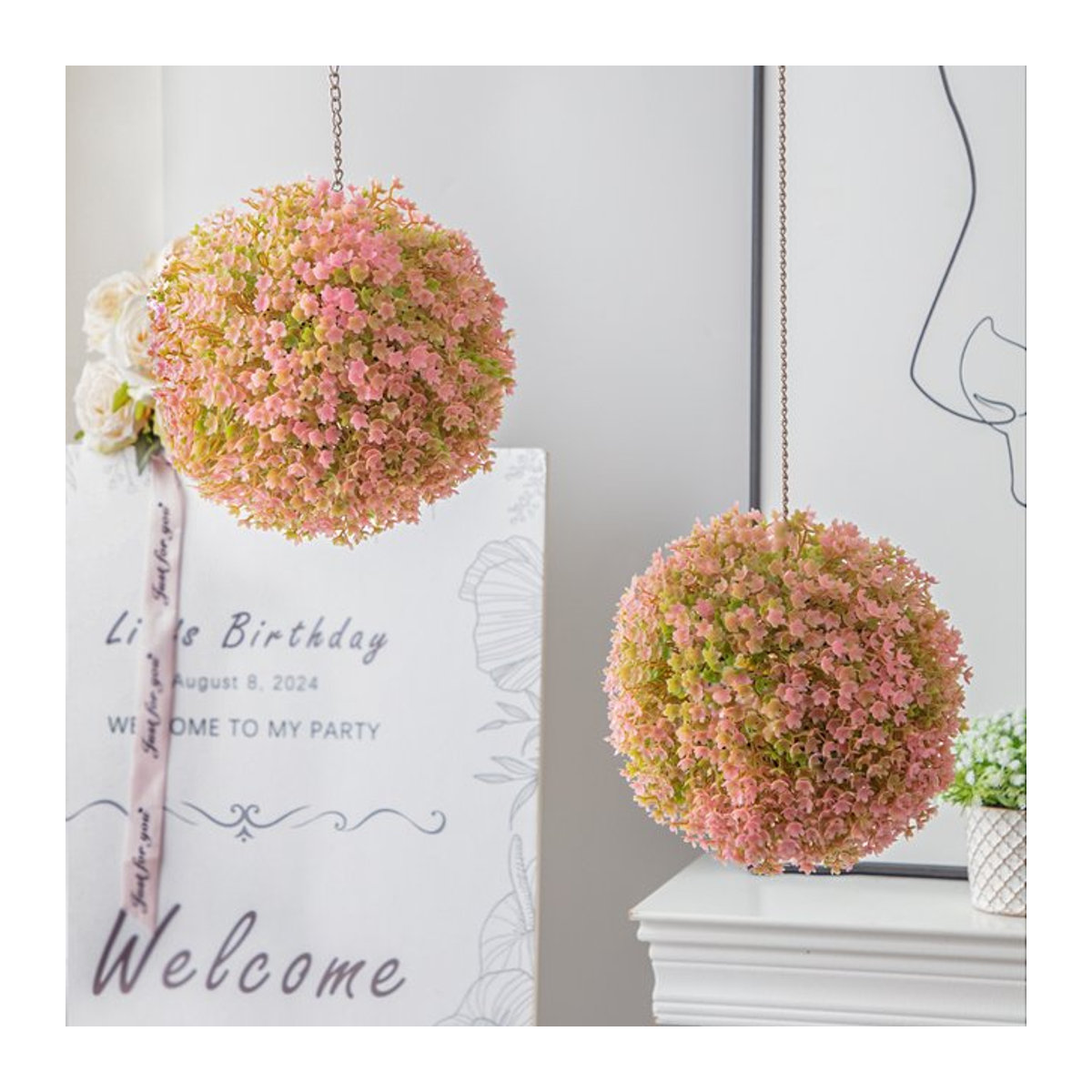 XIYA FLOWER Künstliche Rosen- und Hortensienkugel in Rosa als rundes Blumenarrangement aus Kunststoff für Hochzeit und Dekoration - Bild 1