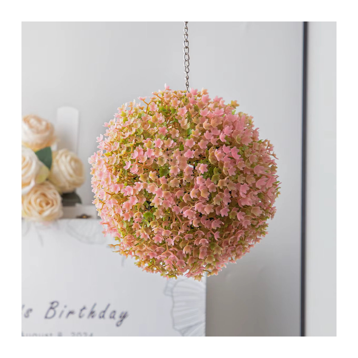 XIYA FLOWER Künstliche Rosen- und Hortensienkugel in Rosa als rundes Blumenarrangement aus Kunststoff für Hochzeit und Dekoration - Bild 2