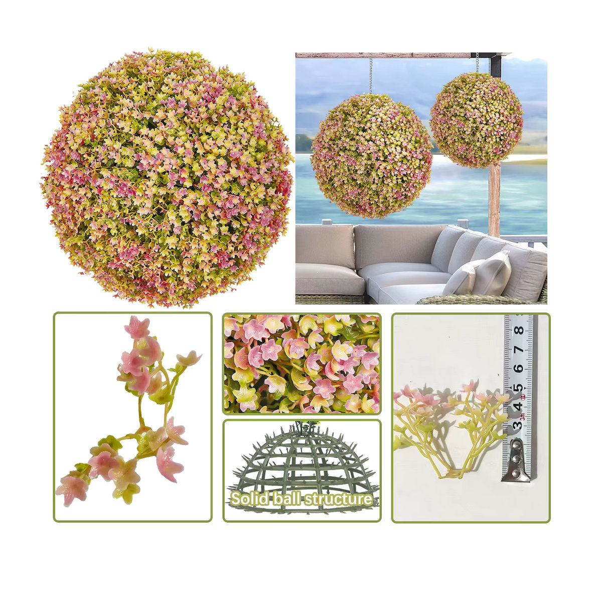 XIYA FLOWER Künstliche Rosen- und Hortensienkugel in Rosa als rundes Blumenarrangement aus Kunststoff für Hochzeit und Dekoration - Bild 6