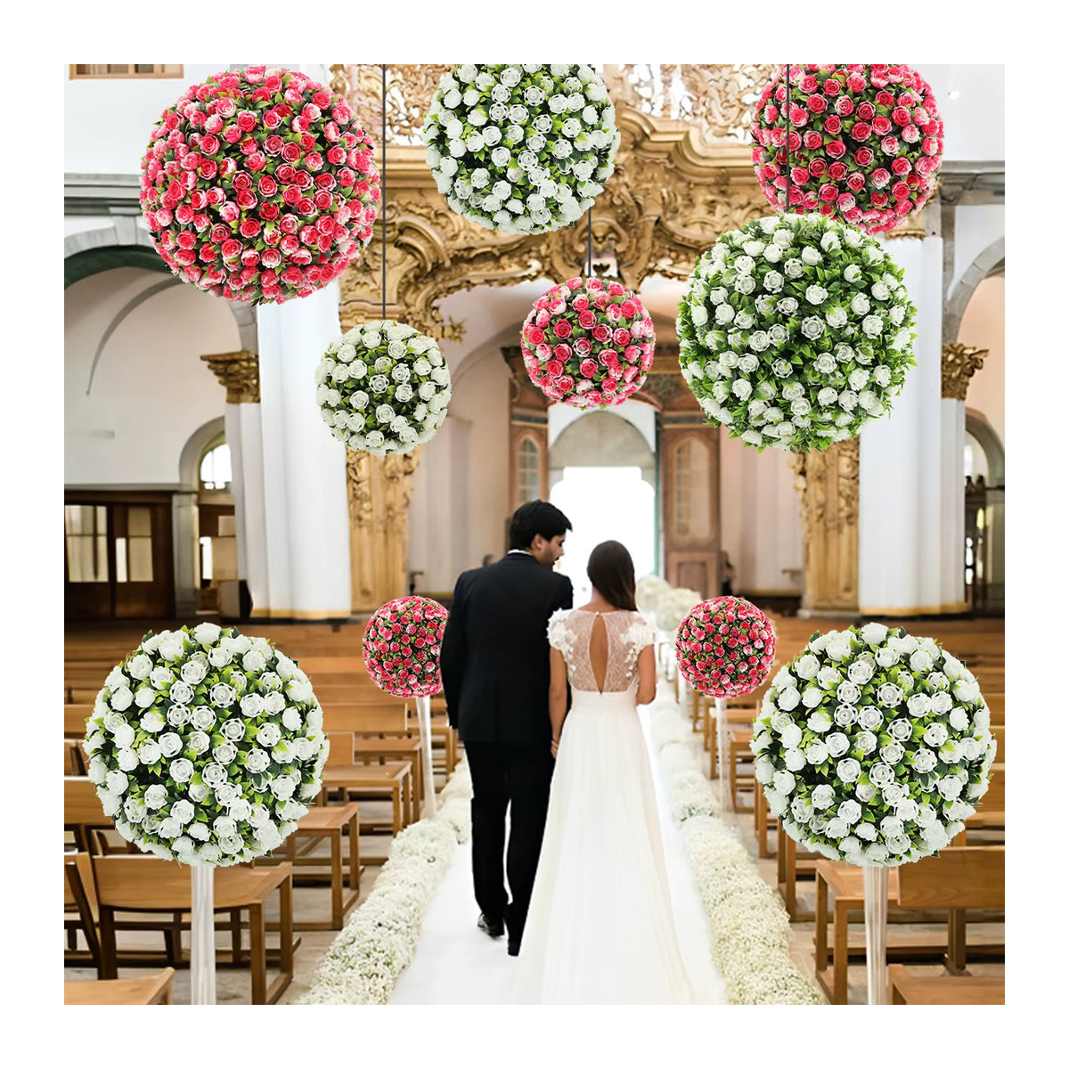 Xiya Künstliche Blumenkugeln in Weiß und Rosa für Garten, Home Deco und Hochzeiten - Bild 2