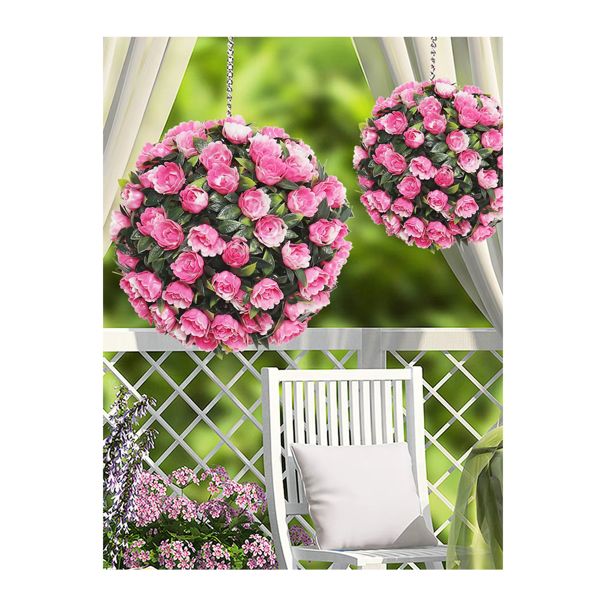 Xiya Künstliche Blumenkugeln in Weiß und Rosa für Garten, Home Deco und Hochzeiten - Bild 4