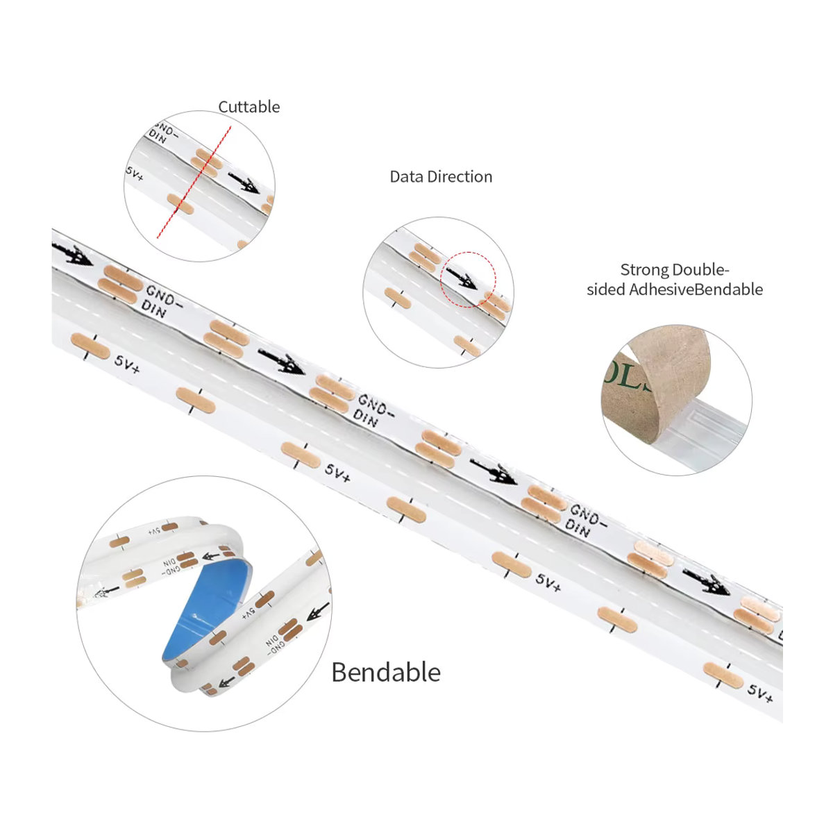 Xnbada WS2812B COB-LED-Streifen RGBIC individuell adressierbares Traumfarblicht mit hoher Dichte 5 V - Bild 2
