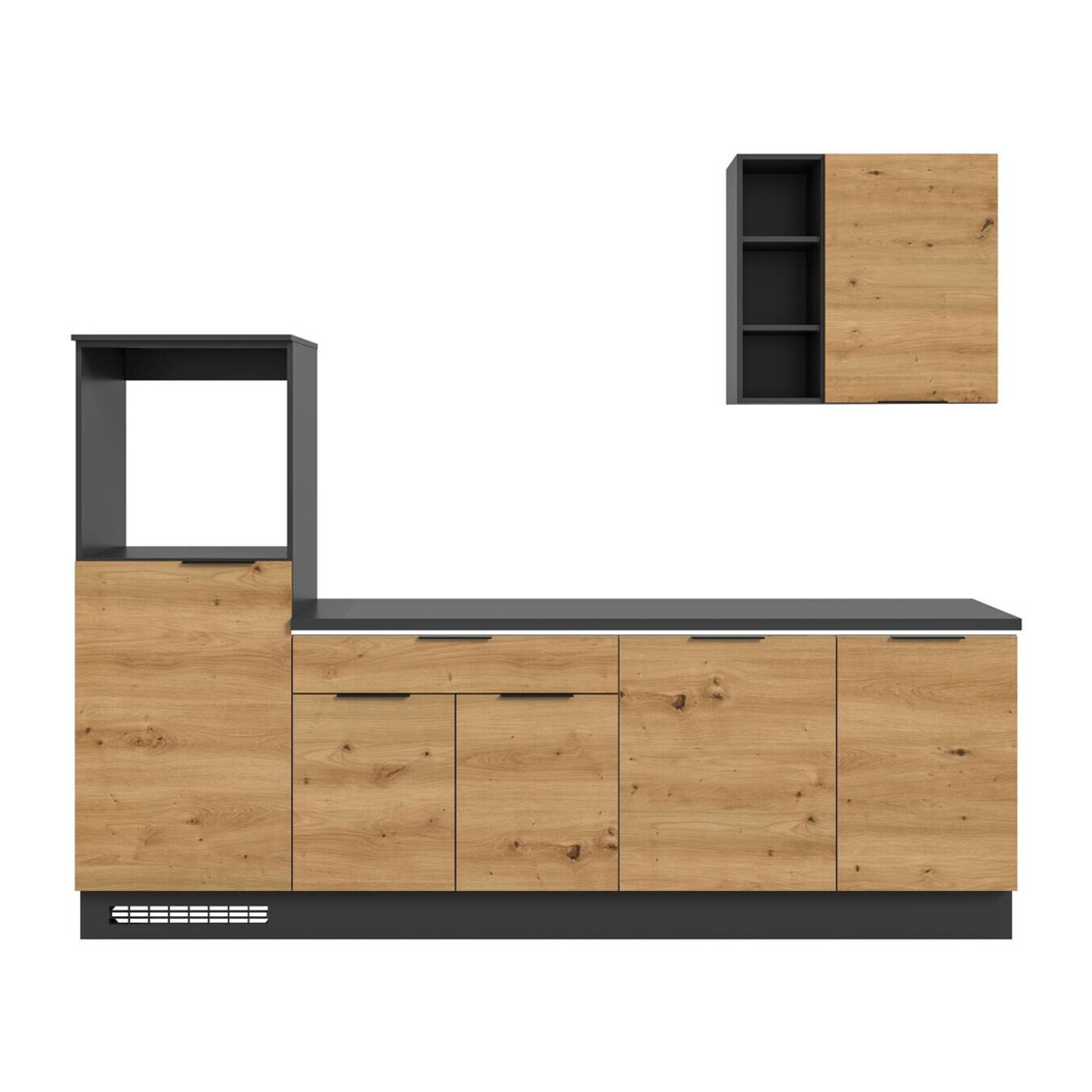 xonox.home Küchenblock Charly Küchenzeile in Eiche Natur und Schwarz, modern mit Soft-Close und Innenbeleuchtung, B/H/T: 260 x 222 x 60 cm - Bild 5