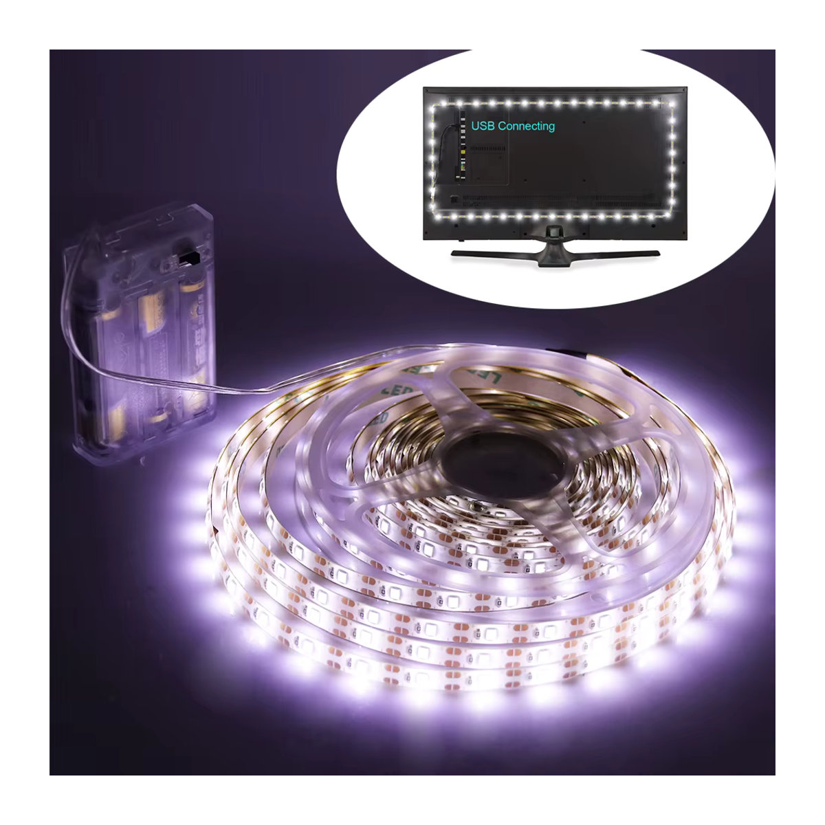 XUNATA batteriebetriebener LED-Streifen 5V mit 2835 SMD und 60 LEDs/m, wasserdichtes flexibles LED-Band für TV-Hintergrundbeleuchtung in warmweiß, rot, grün, eisblau und rosa - Bild 2