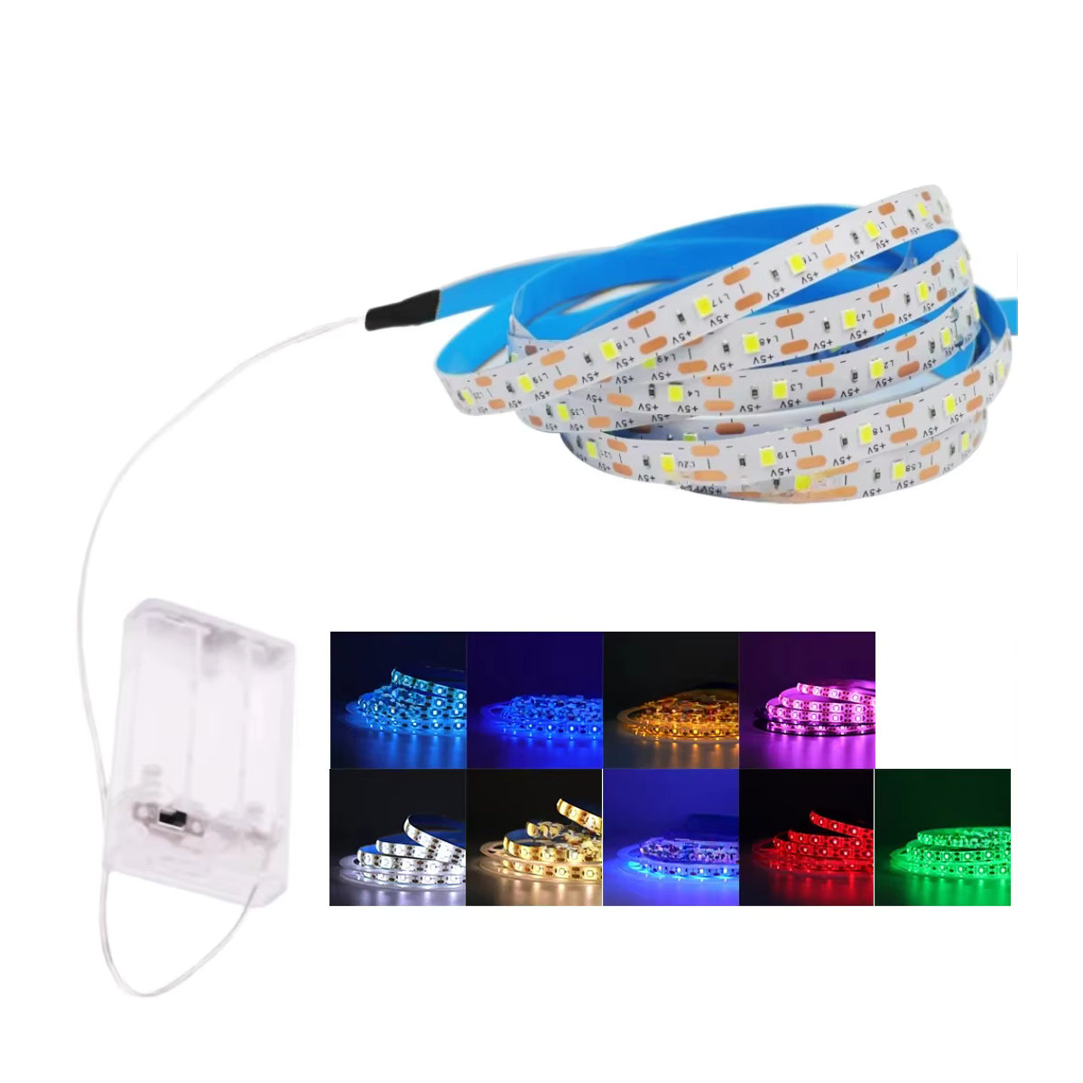 XUNATA batteriebetriebener LED-Streifen 5V mit 2835 SMD und 60 LEDs/m, wasserdichtes flexibles LED-Band für TV-Hintergrundbeleuchtung in warmweiß, rot, grün, eisblau und rosa - Bild 6