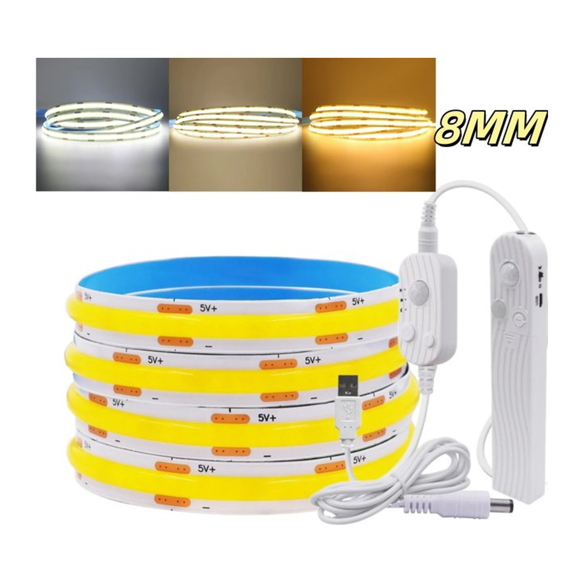 XUNATA COB LED-Streifenlicht mit Bewegungsmelder, USB-Betrieb oder 4AAA-Batterien, neutralweißes lineares Licht mit 320 LEDs, 8 mm Breite, in Weiß oder Bunt verfügbar - Bild 1