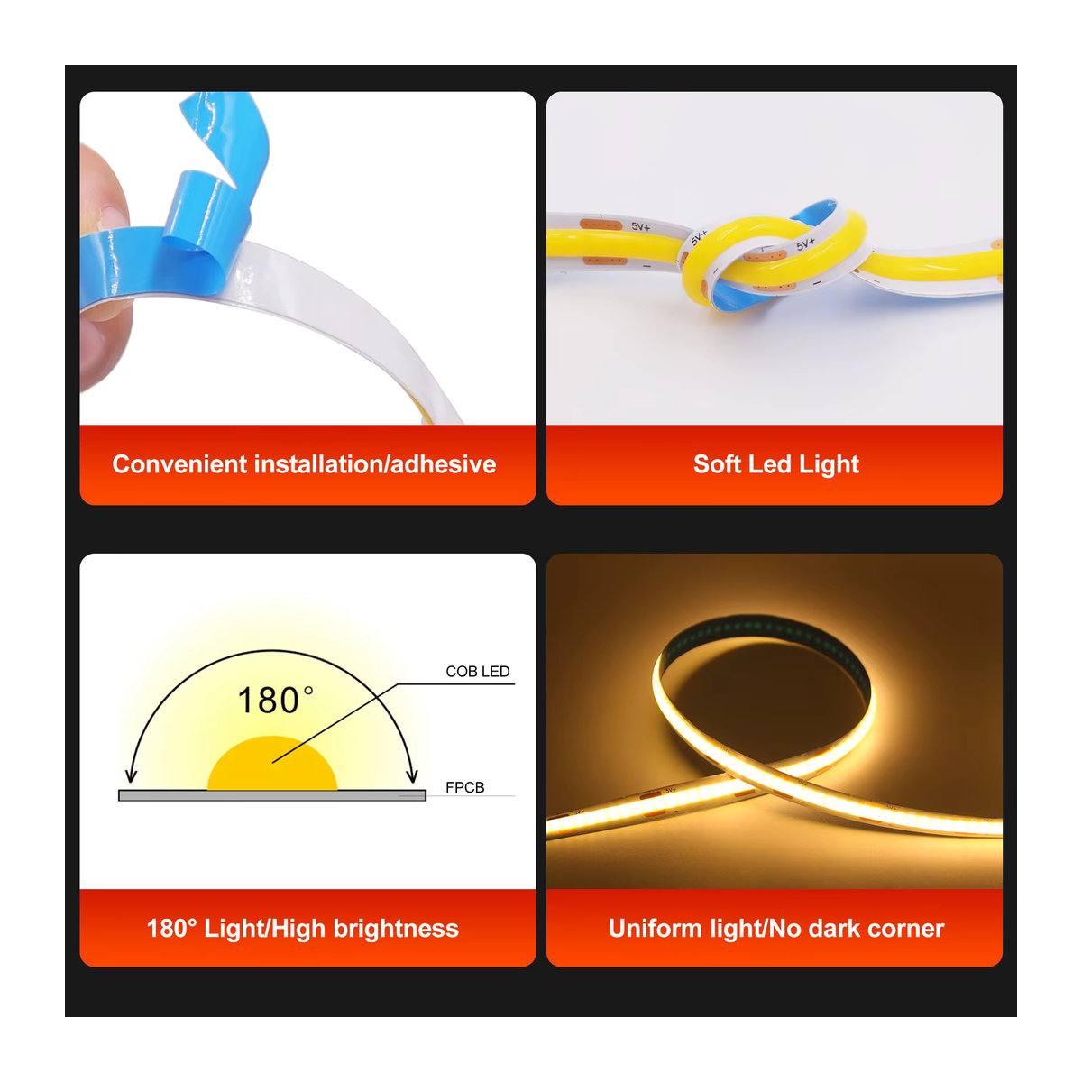 XUNATA COB LED-Streifenlicht mit Bewegungsmelder, USB-Betrieb oder 4AAA-Batterien, neutralweißes lineares Licht mit 320 LEDs, 8 mm Breite, in Weiß oder Bunt verfügbar - Bild 3