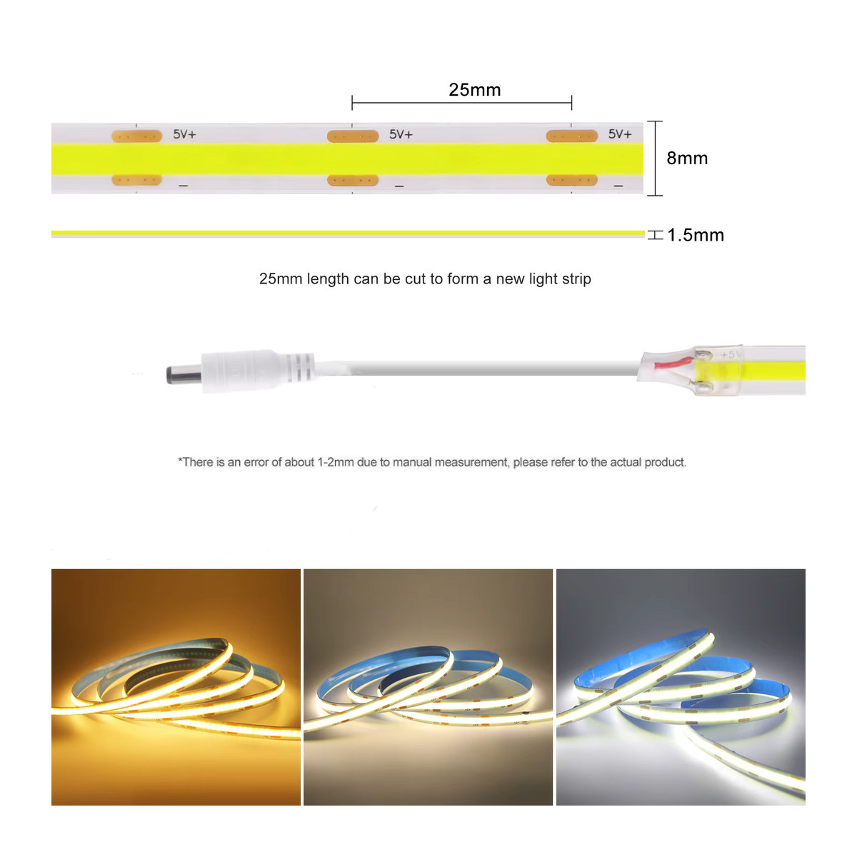 XUNATA COB LED-Streifenlicht mit Bewegungsmelder, USB-Betrieb oder 4AAA-Batterien, neutralweißes lineares Licht mit 320 LEDs, 8 mm Breite, in Weiß oder Bunt verfügbar - Bild 6