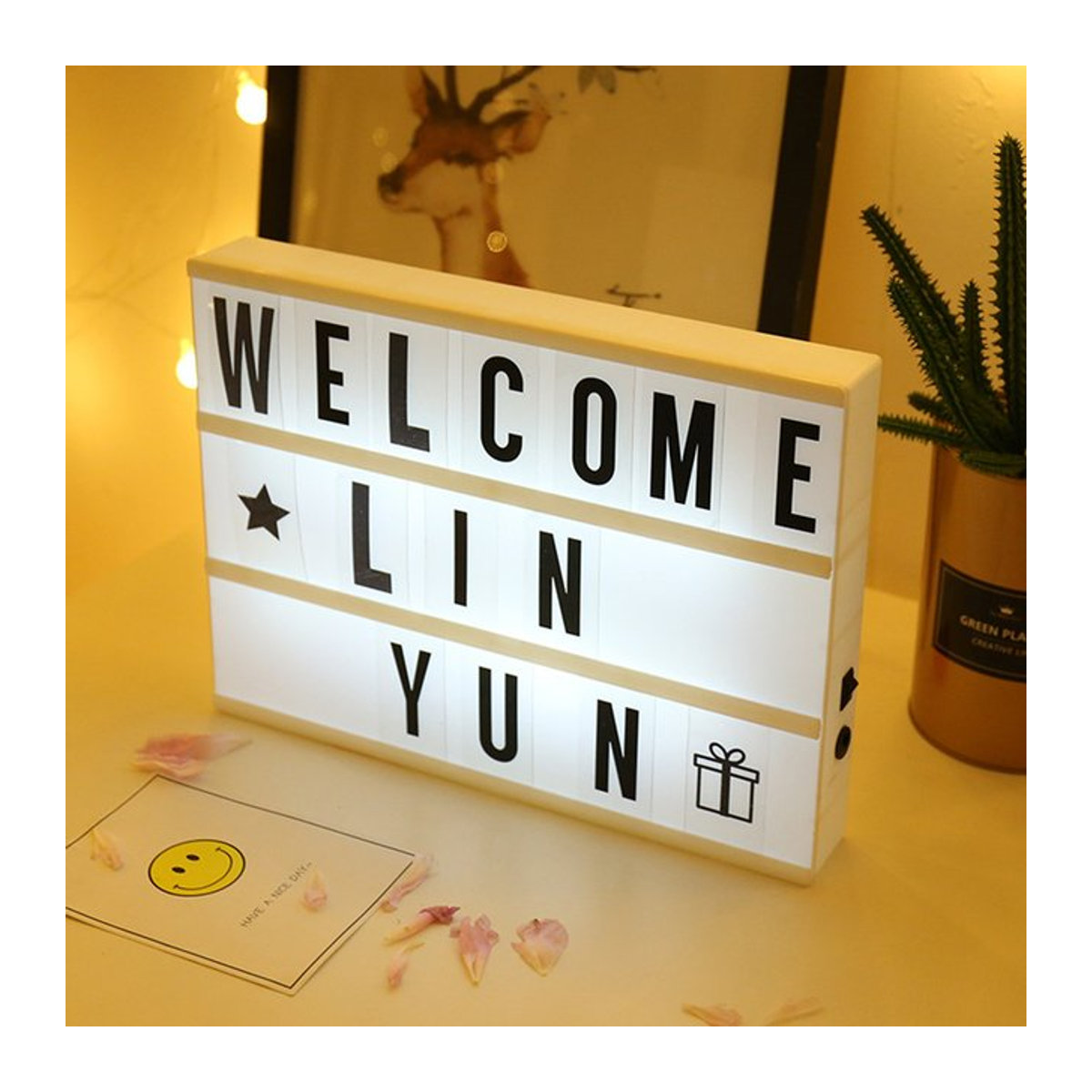 XUNATA DIY LED Buchstaben Lichtbox Nachtlicht als Tischlampe für Nachrichten und Symbole in Schwarz oder Weiß - Bild 1