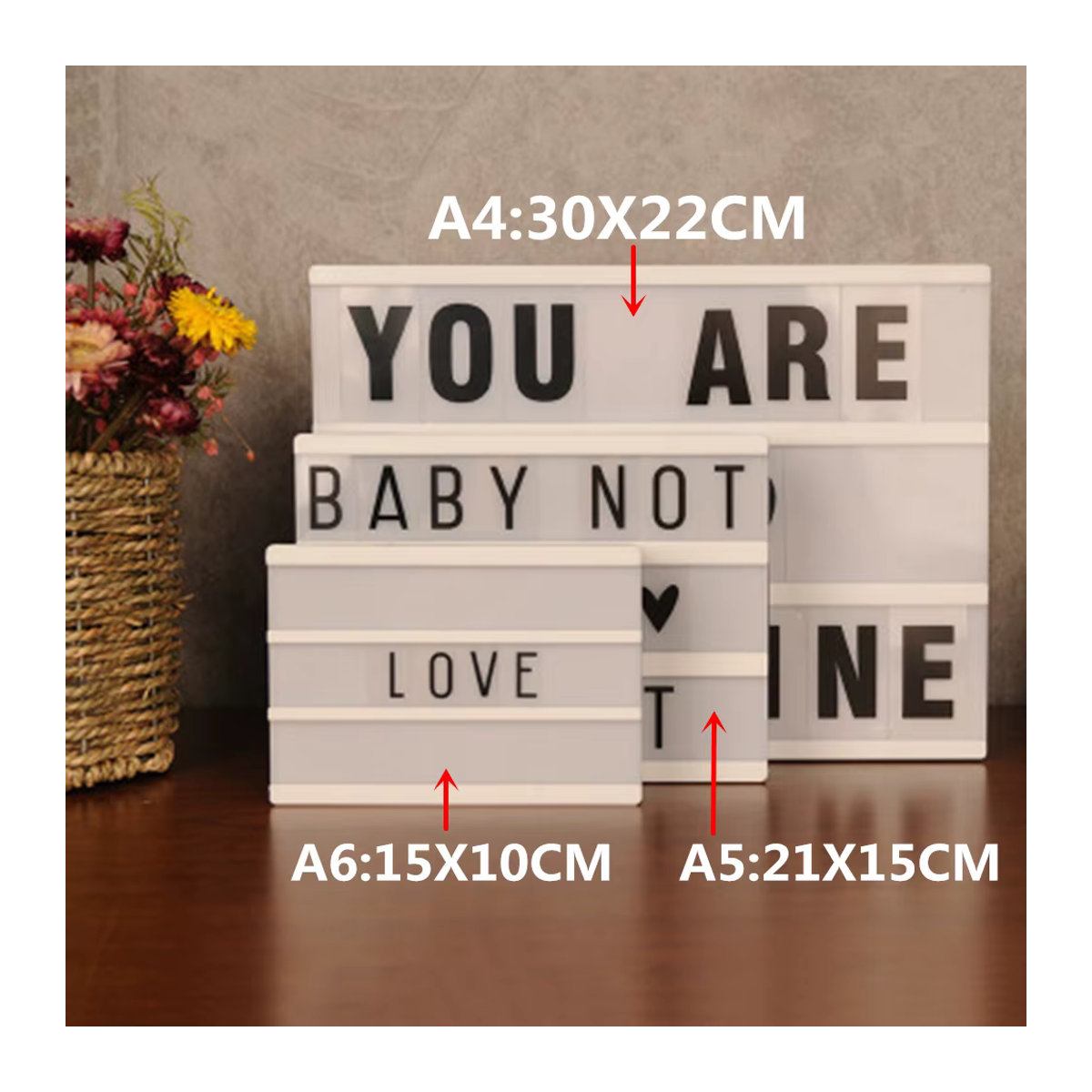 XUNATA DIY LED Buchstaben Lichtbox Nachtlicht als Tischlampe für Nachrichten und Symbole in Schwarz oder Weiß - Bild 4