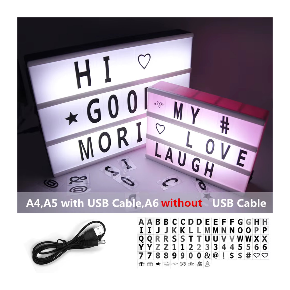 XUNATA DIY LED Buchstaben Lichtbox Nachtlicht als Tischlampe für Nachrichten und Symbole in Schwarz oder Weiß - Bild 6