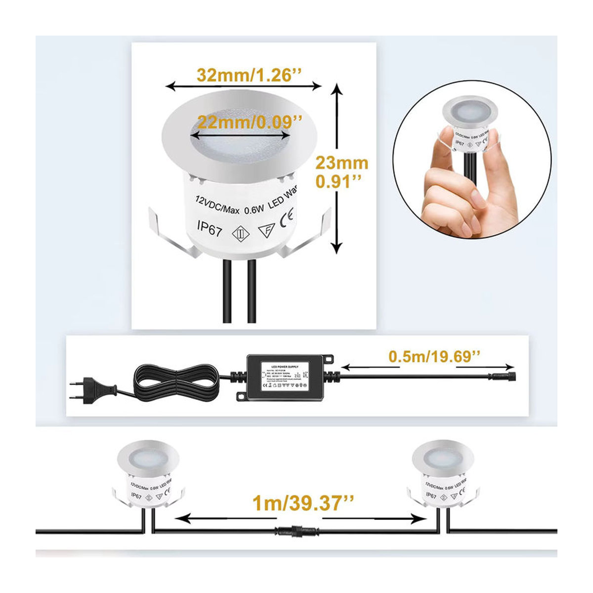 XUNATA LED Einbauleuchte aus Edelstahl für Garten und Treppen, wasserdichte Unterflur-Beleuchtung DC12V, minimalistisches Design - Bild 3
