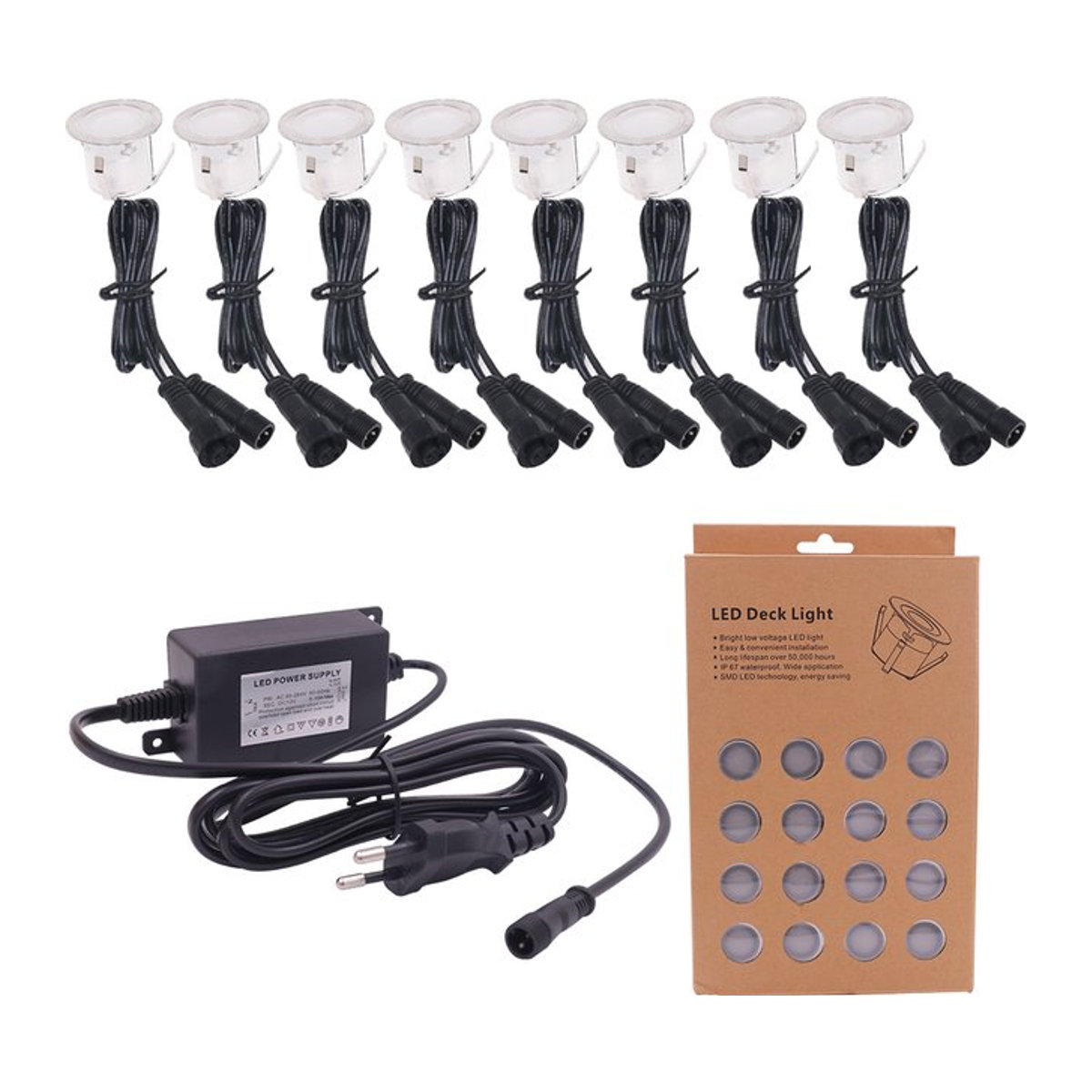 XUNATA LED Einbauleuchten Set für Außenbeleuchtung, 10 oder 16 Stück, IP67 Wasserdicht, Warmweiß, Edelstahl, Farben: Weiß oder Schwarz - Bild 1