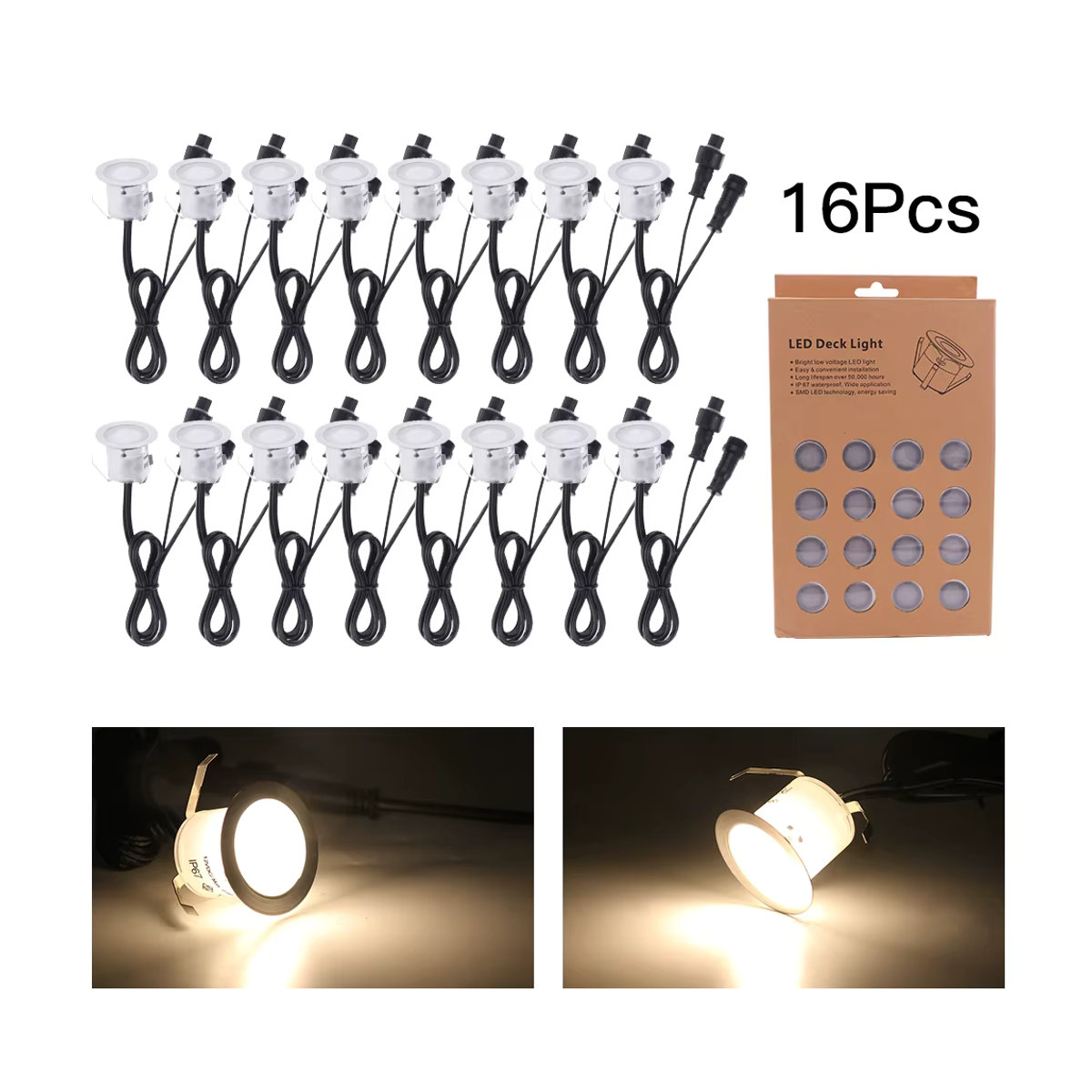 XUNATA LED Einbauleuchten Set für Außenbeleuchtung, 10 oder 16 Stück, IP67 Wasserdicht, Warmweiß, Edelstahl, Farben: Weiß oder Schwarz - Bild 2