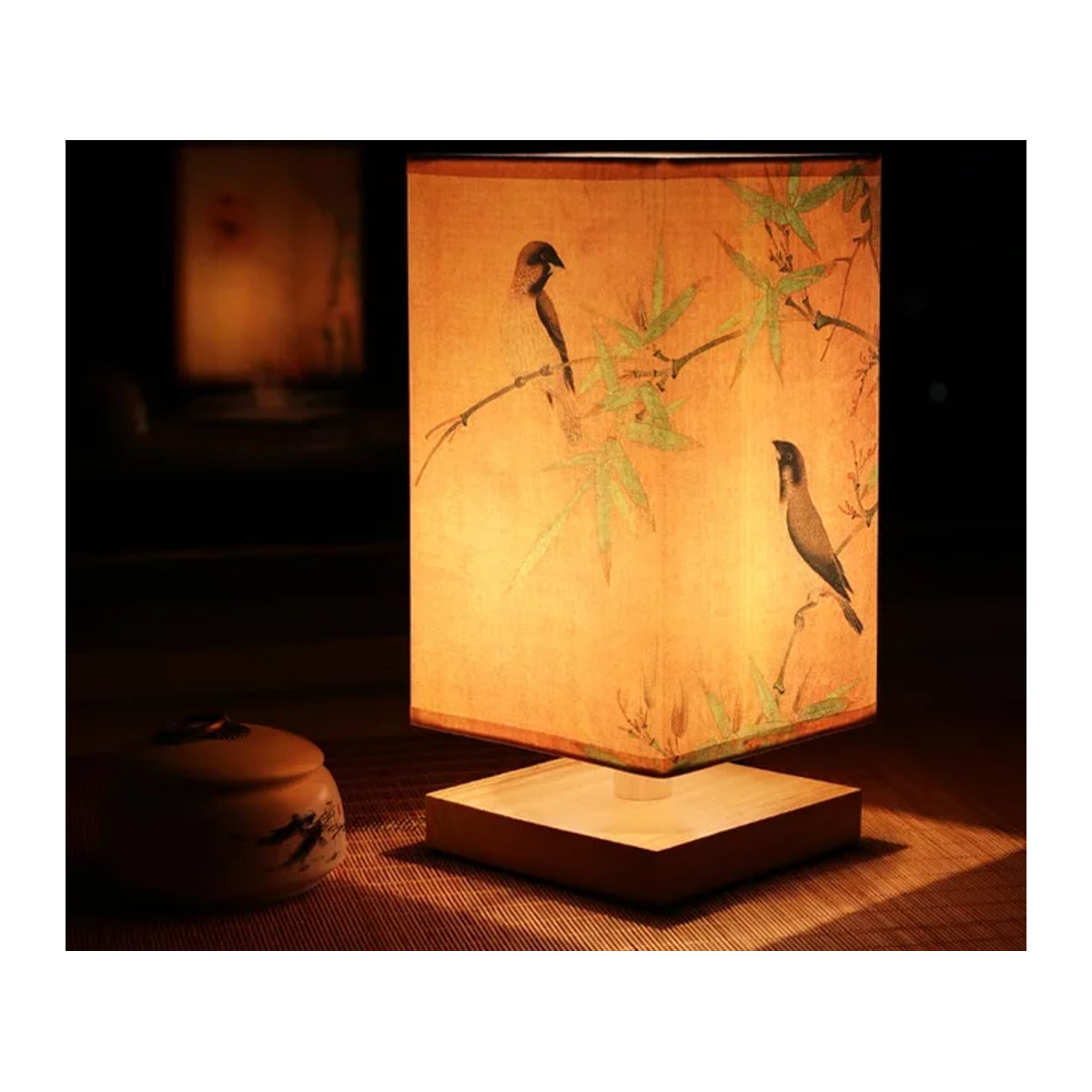 XunShiNi Tischlampe aus Holz im Vintage-Stil mit Landschaftsmalerei in Beige - Bild 1