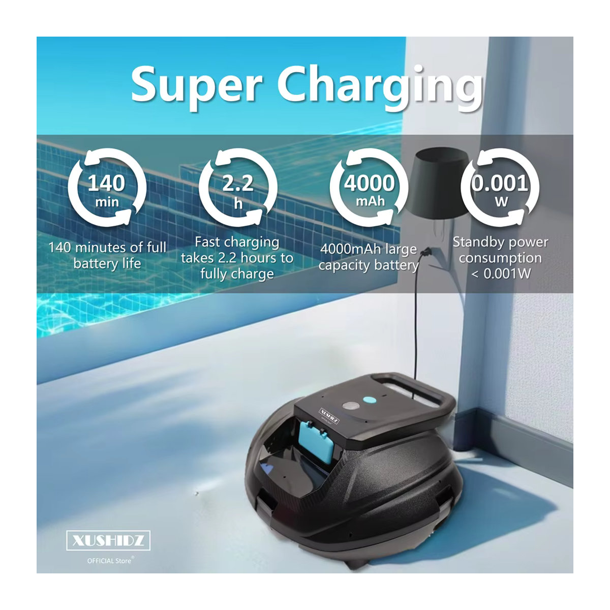 XUSHIDZ SP1 Roboter-Poolreiniger in Anthrazit mit starker Saugkraft und intelligenter Routenplanung - Bild 4