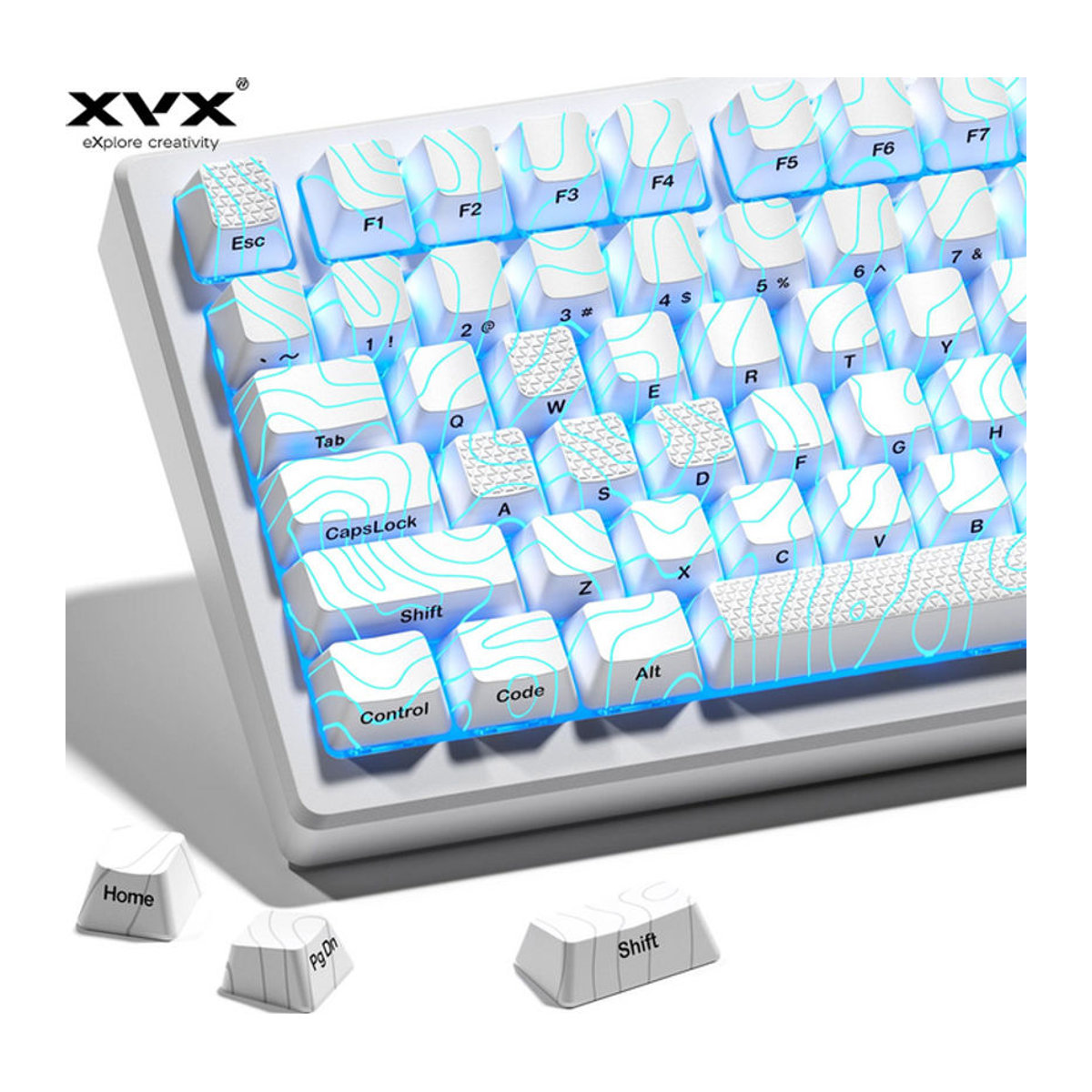 XVX Topographic Keycap Set in Weiß mit geometrischem Muster, OEM Profil, Shine-Through Effekt und 118 Tasten aus Kunststoff - Bild 1