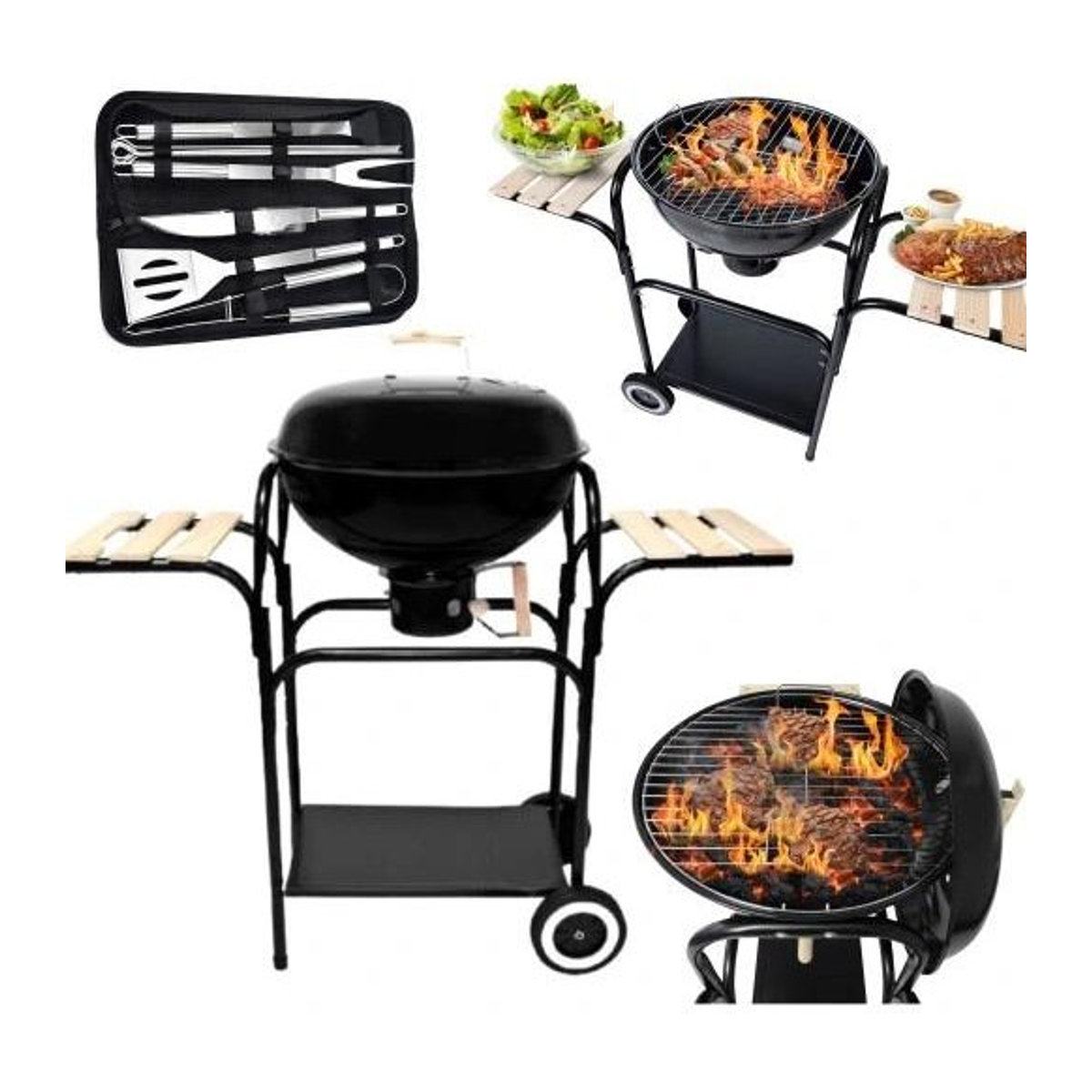 XXL Holzkohlegrill Set mit Deckel, Ablagen und verschließbarer Ascheschale für den Garten - Bild 1
