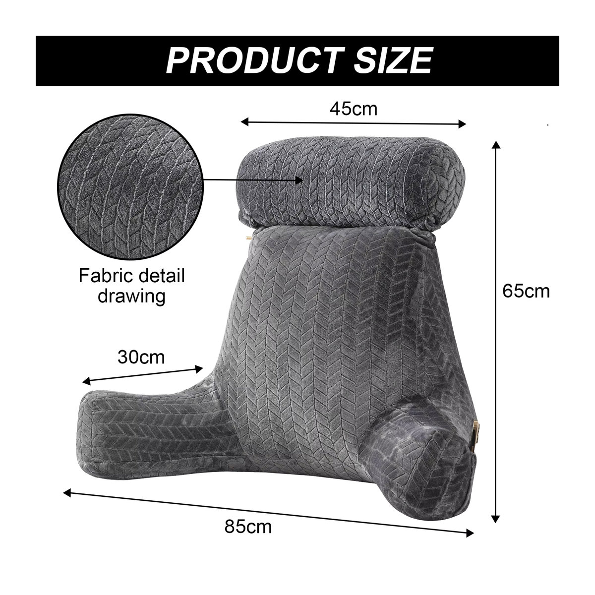 XXL-Lesekissen für Erwachsene in Dunkelgrau mit Armtaschen als ergonomische Rückenlehne und Bettstützkissen - Bild 3